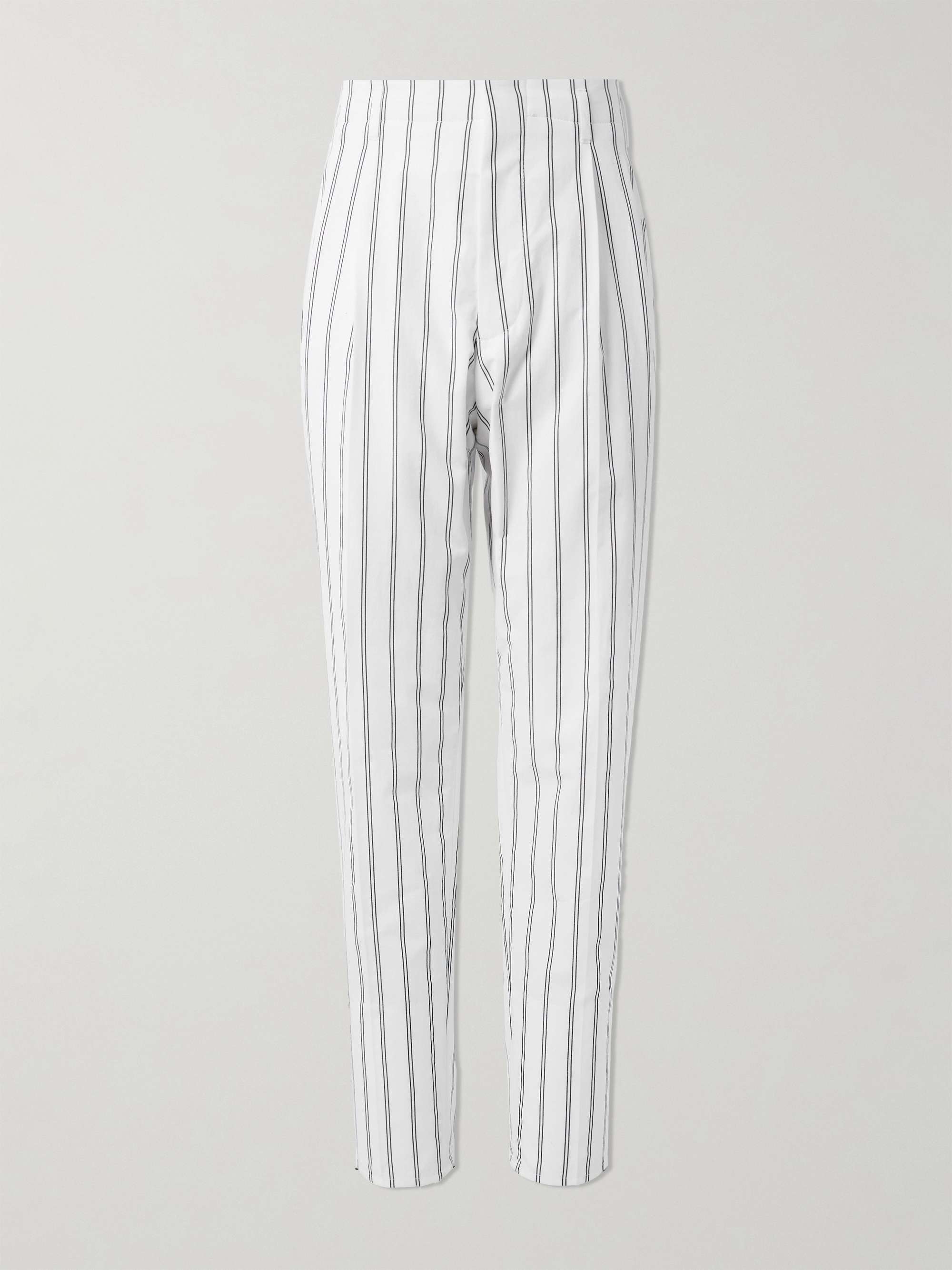 Straight-Leg Pleated Pinstriped Cotton Trousers view