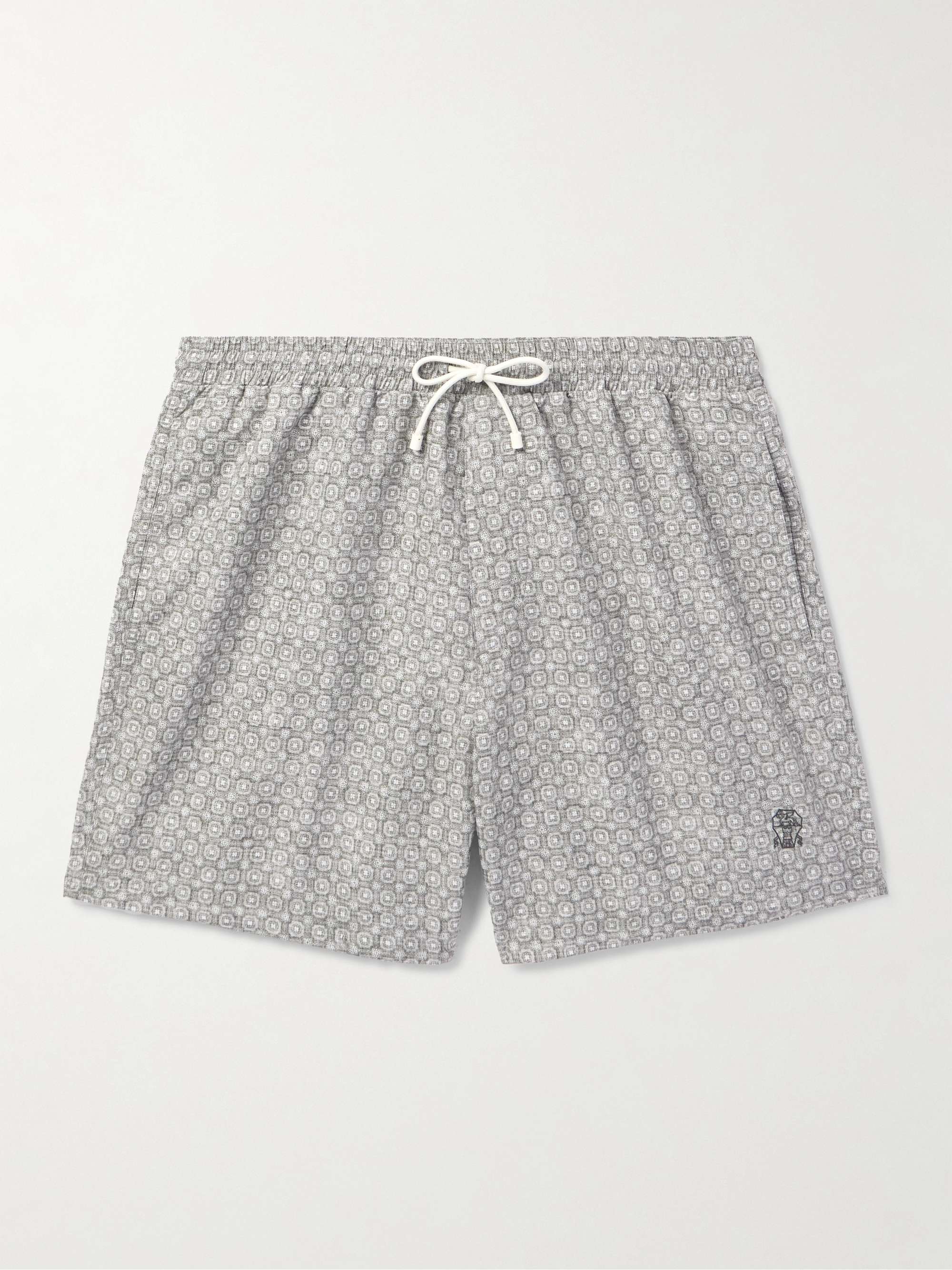 Straight-Leg Mid-Length Logo-Embroidered Printed Swim Shorts view