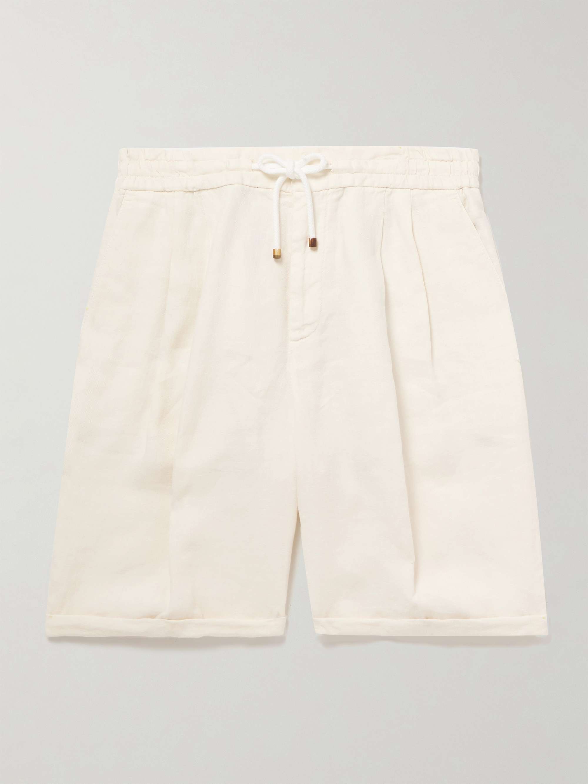 Straight-Leg Pleated Linen Drawstring Bermuda Shorts view