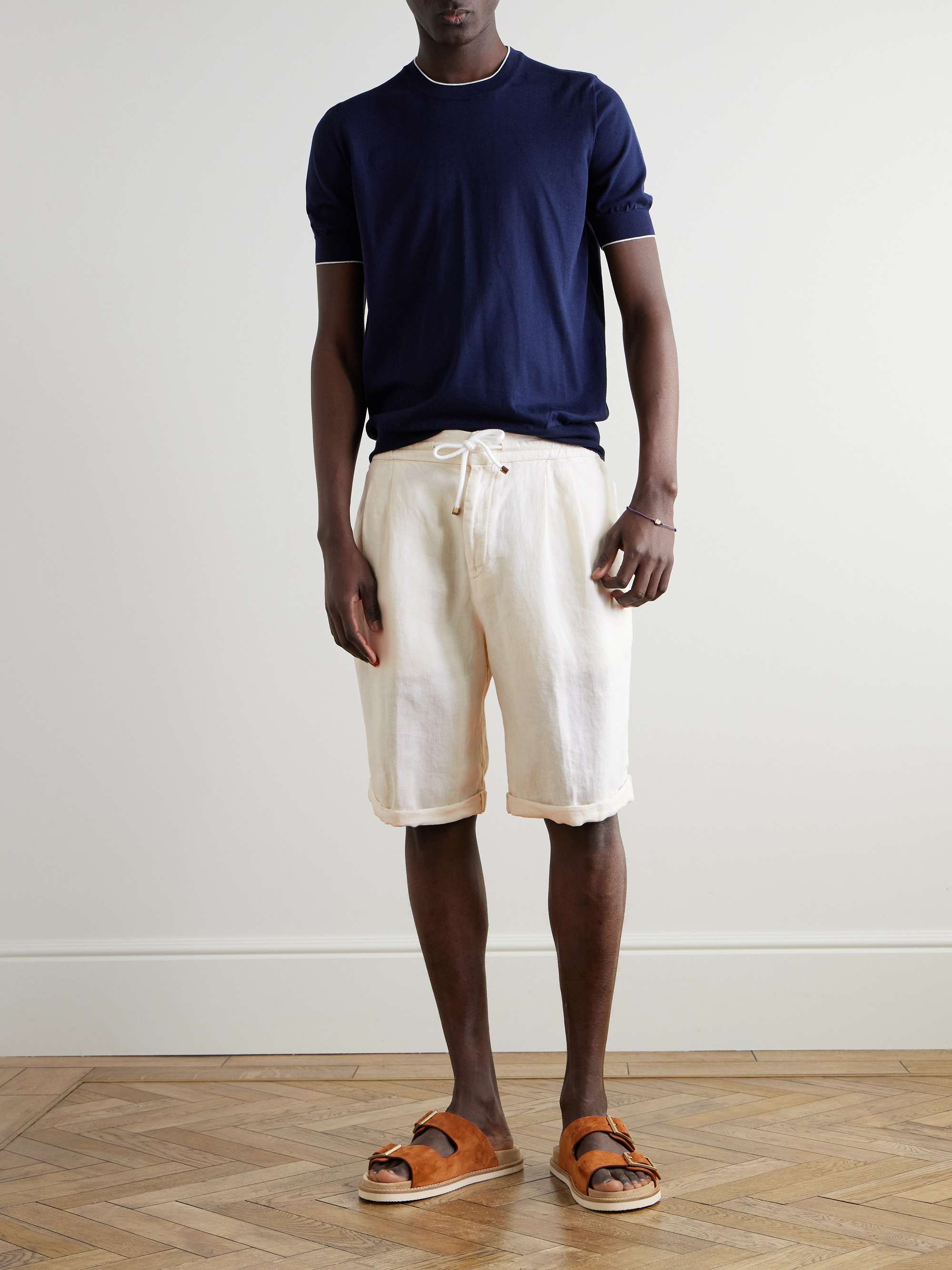 Straight-Leg Pleated Linen Drawstring Bermuda Shorts view