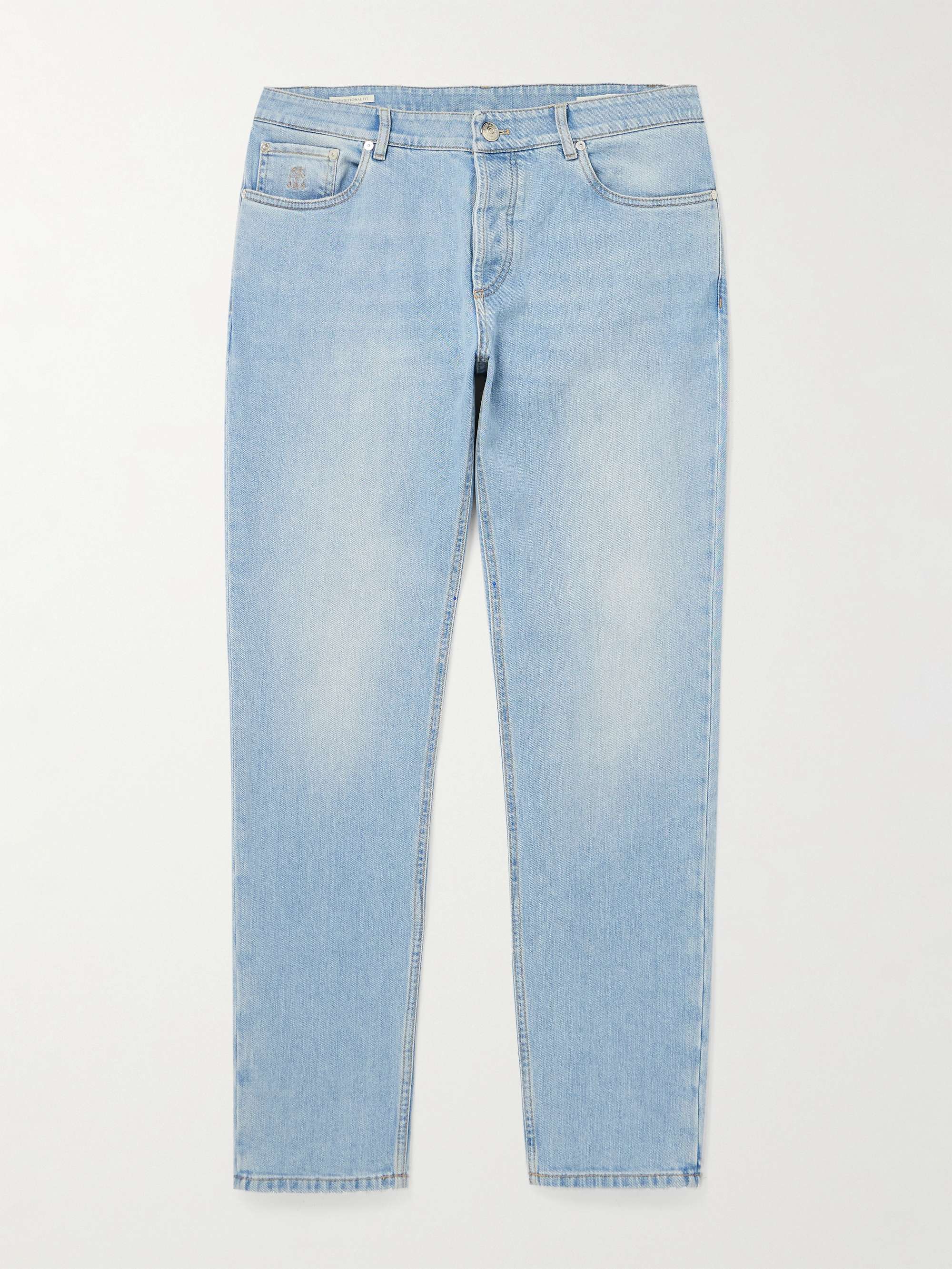 Slim-Fit Straight-Leg Logo-Embroidered Jeans view