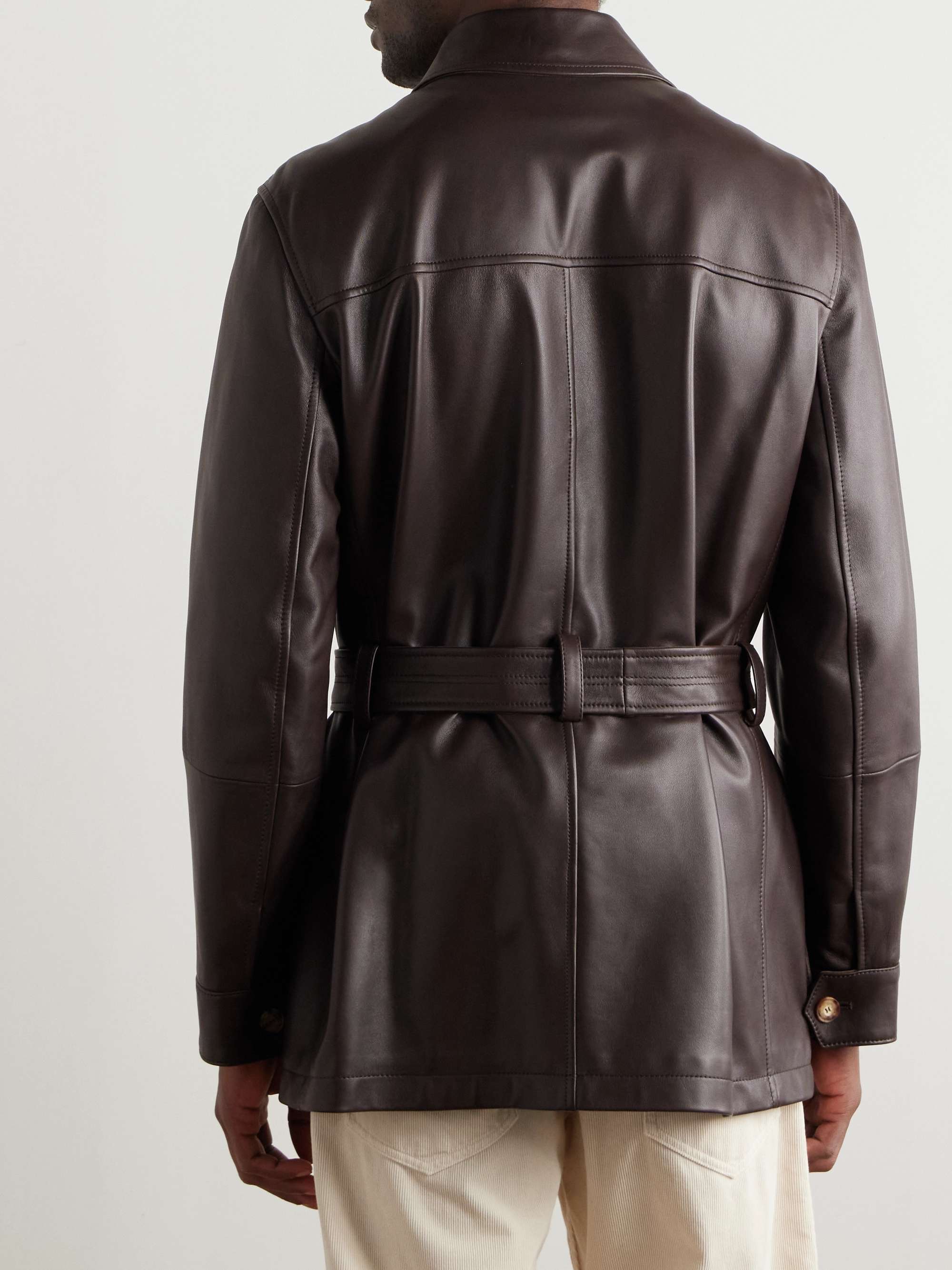 Belted Full-Grain Leather Jacket view