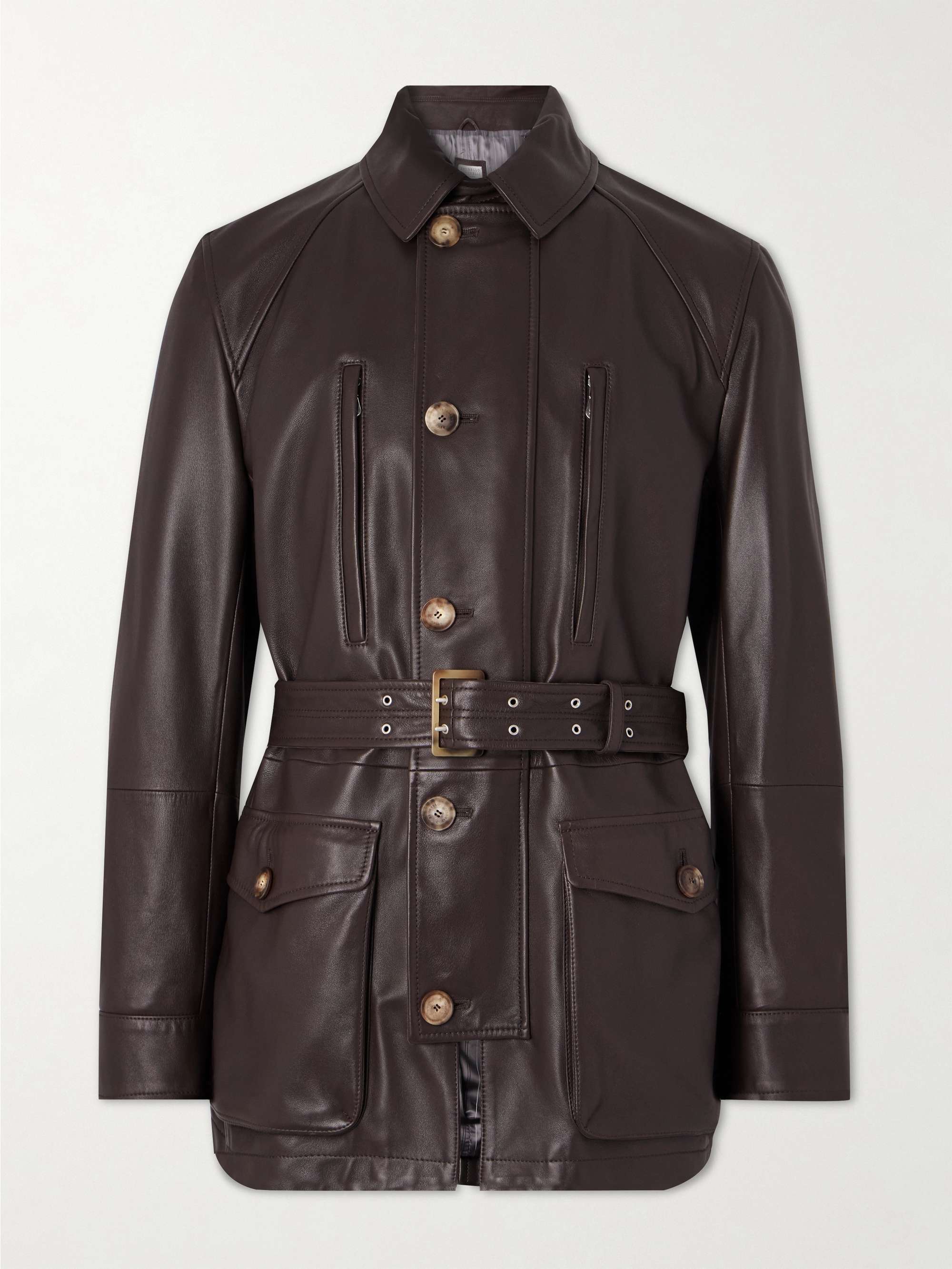 Belted Full-Grain Leather Jacket view