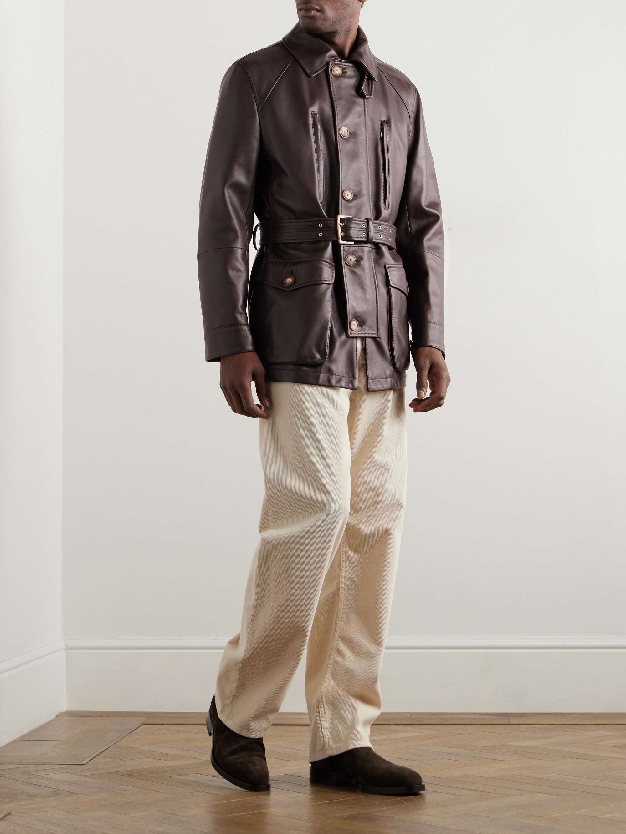Belted Full-Grain Leather Jacket view