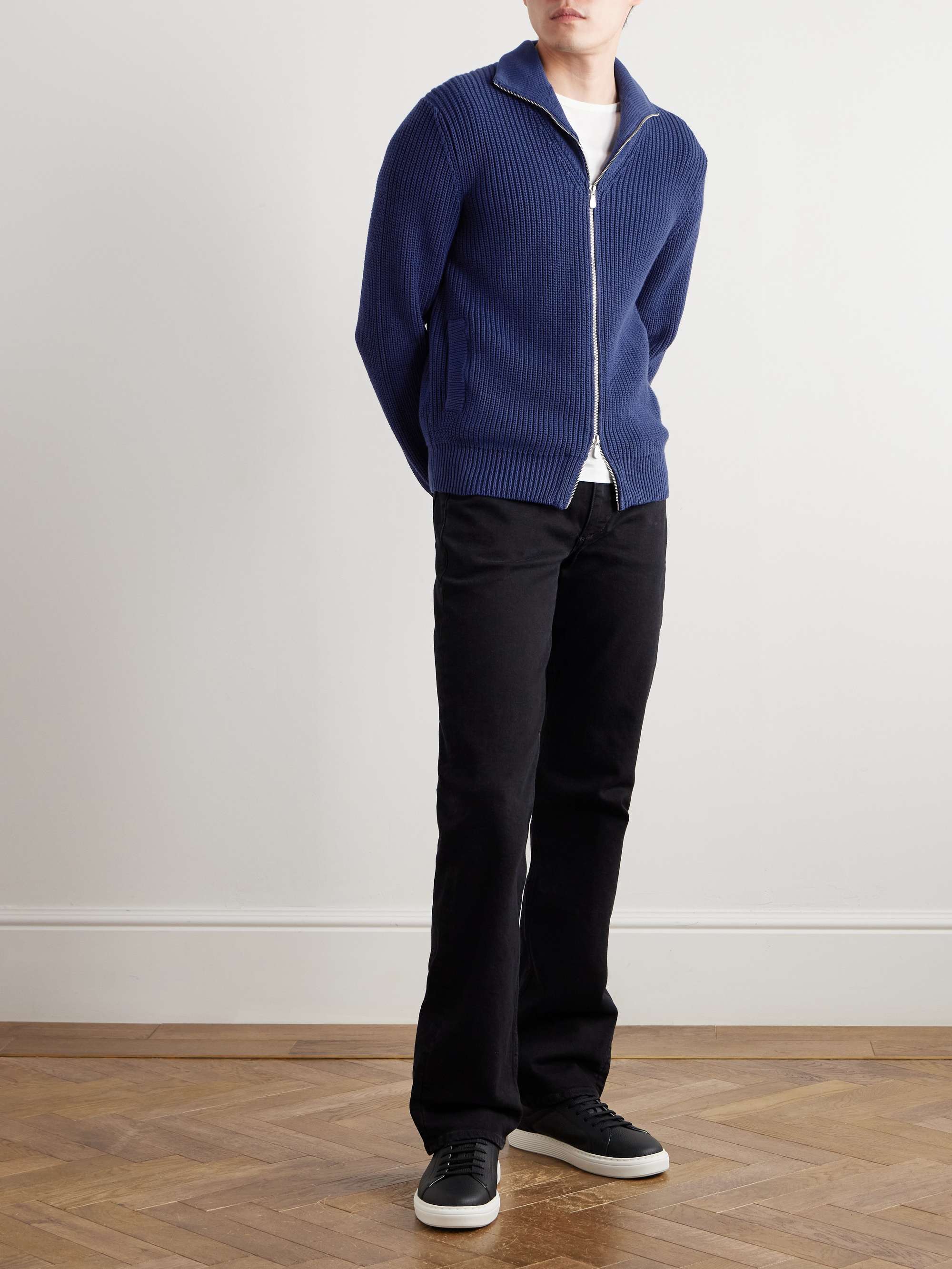 Ribbed Cotton Zip-Up Cardigan view