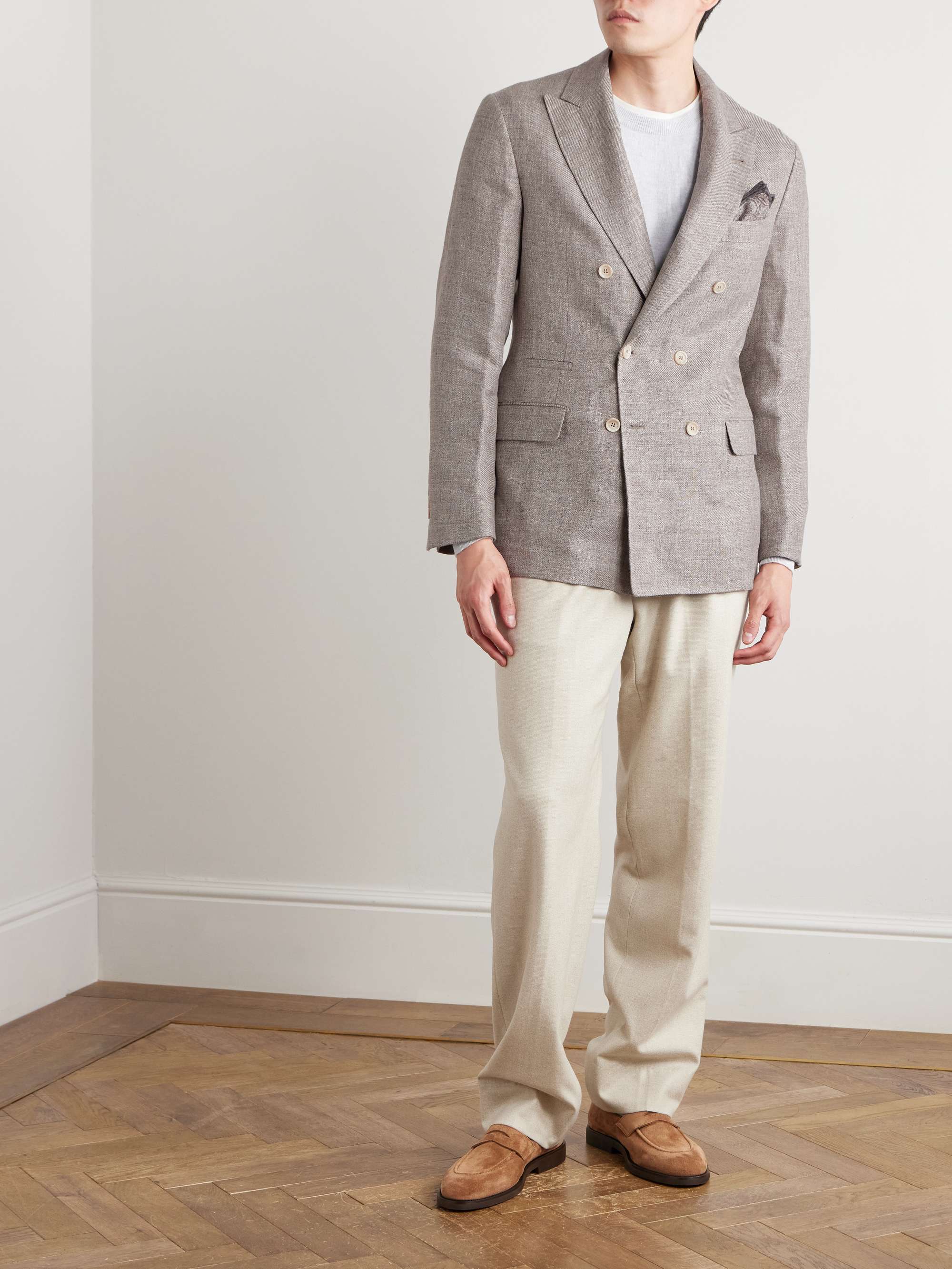 Double-Breasted Linen, Wool and Silk-Blend Hopsack Blazer view