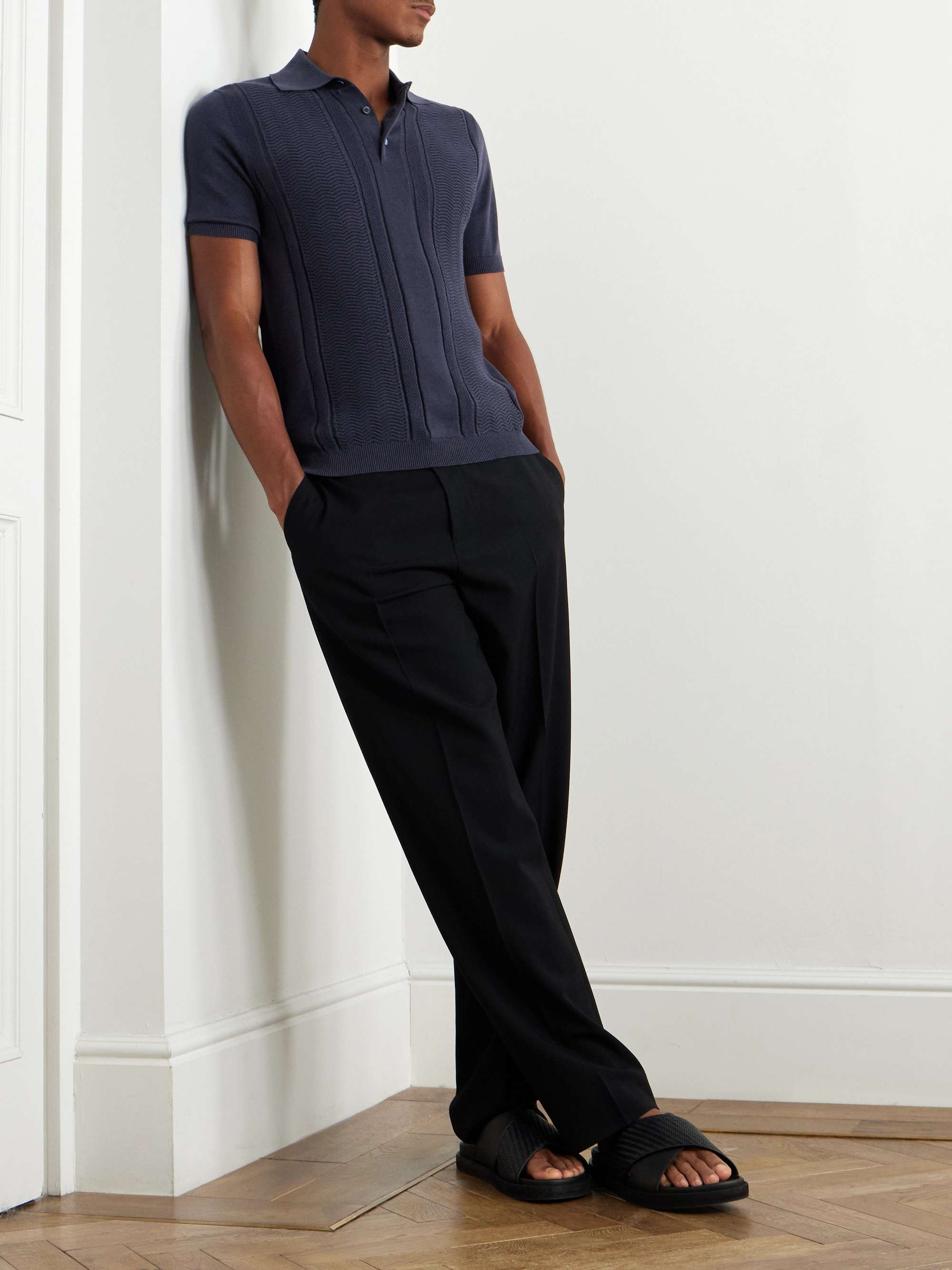 Textured-Knit Cotton Polo Shirt view