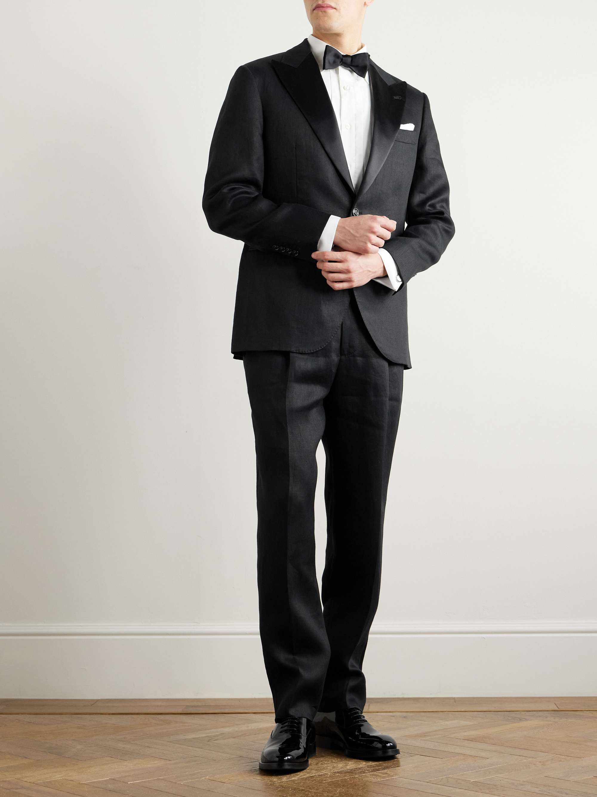 Satin-Trimmed Linen Tuxedo Jacket view