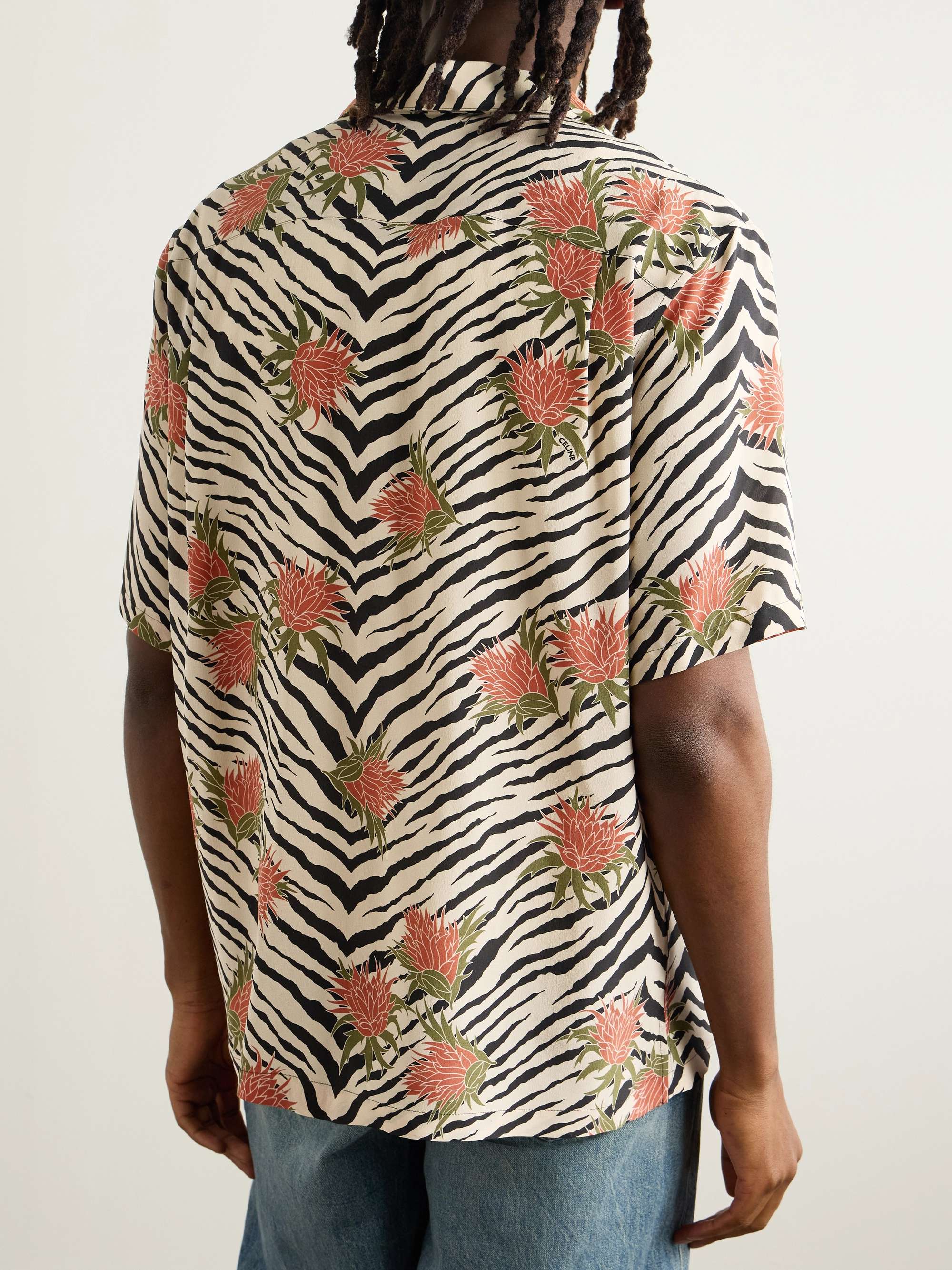 Camp-Collar Printed Silk Crepe de Chine Shirt view