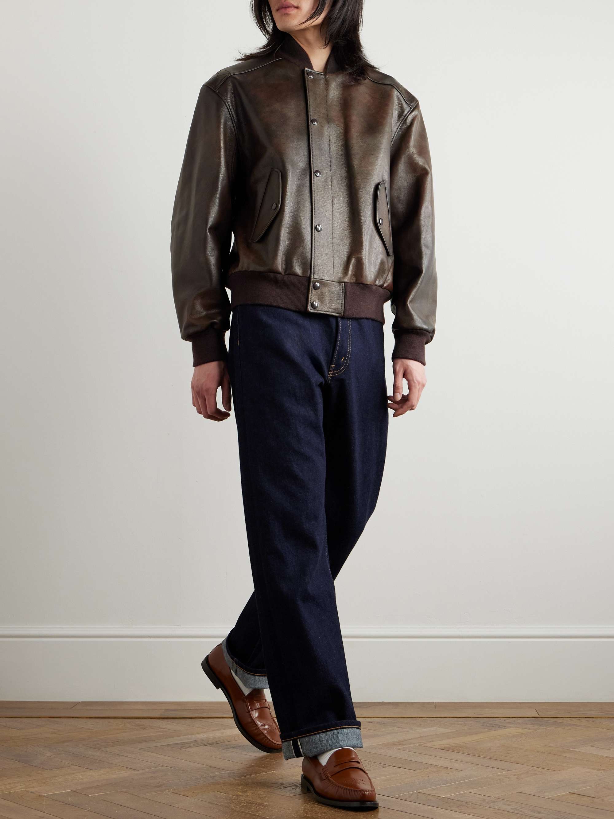 Teddy Full-Grain Leather Bomber Jacket view