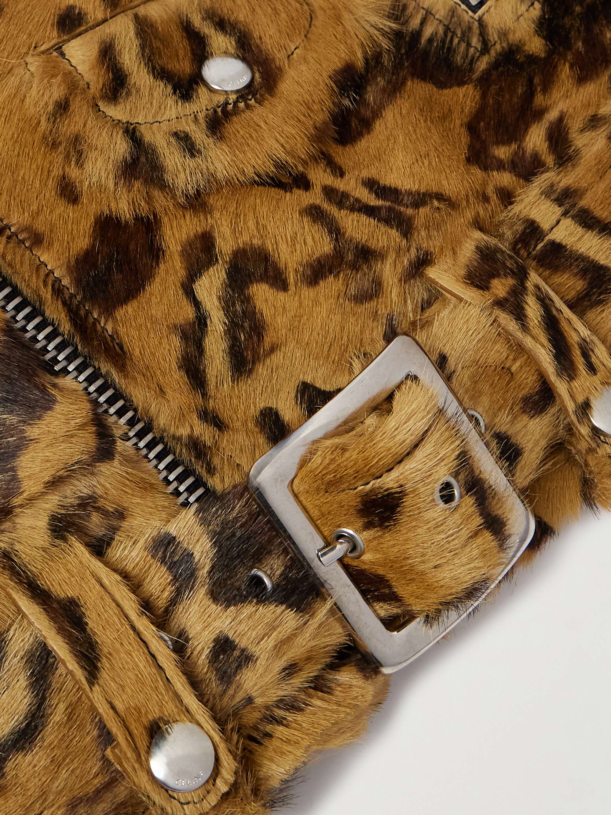 Belted Leopard-Print Goat Hair Biker Jacket view