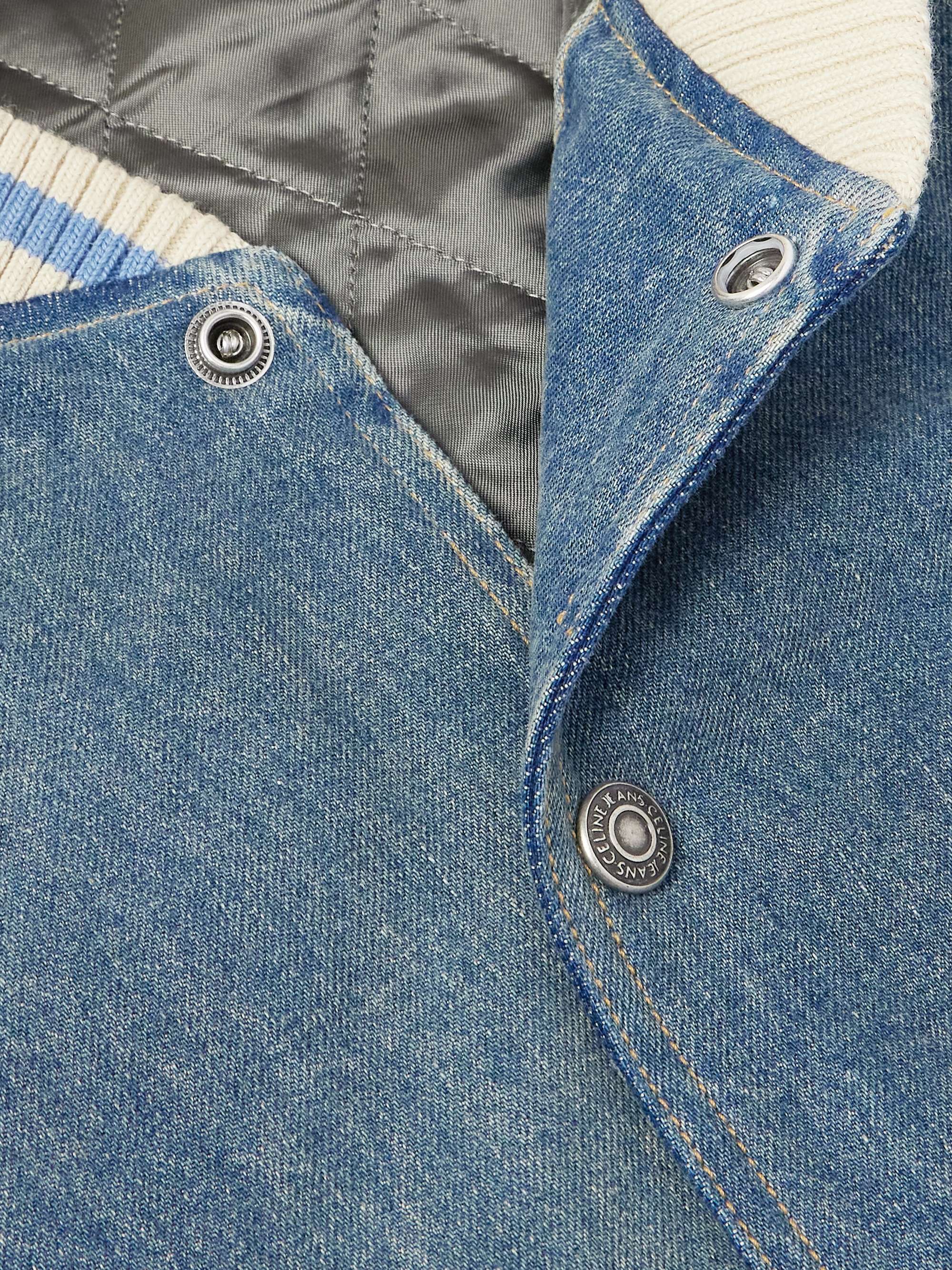 Teddy Logo-Appliquéd Leather-Trimmed Denim Bomber Jacket view