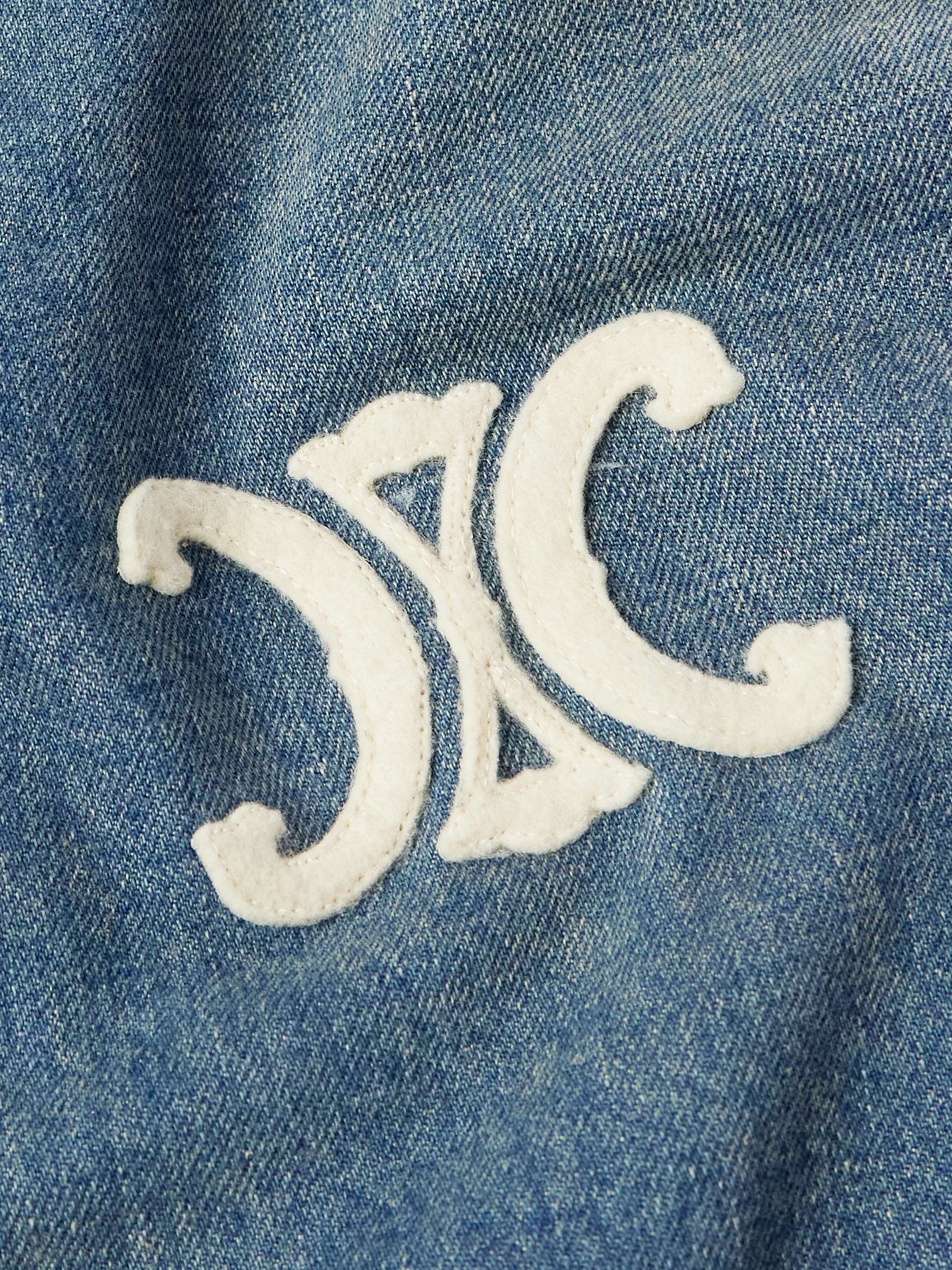 Teddy Logo-Appliquéd Leather-Trimmed Denim Bomber Jacket view