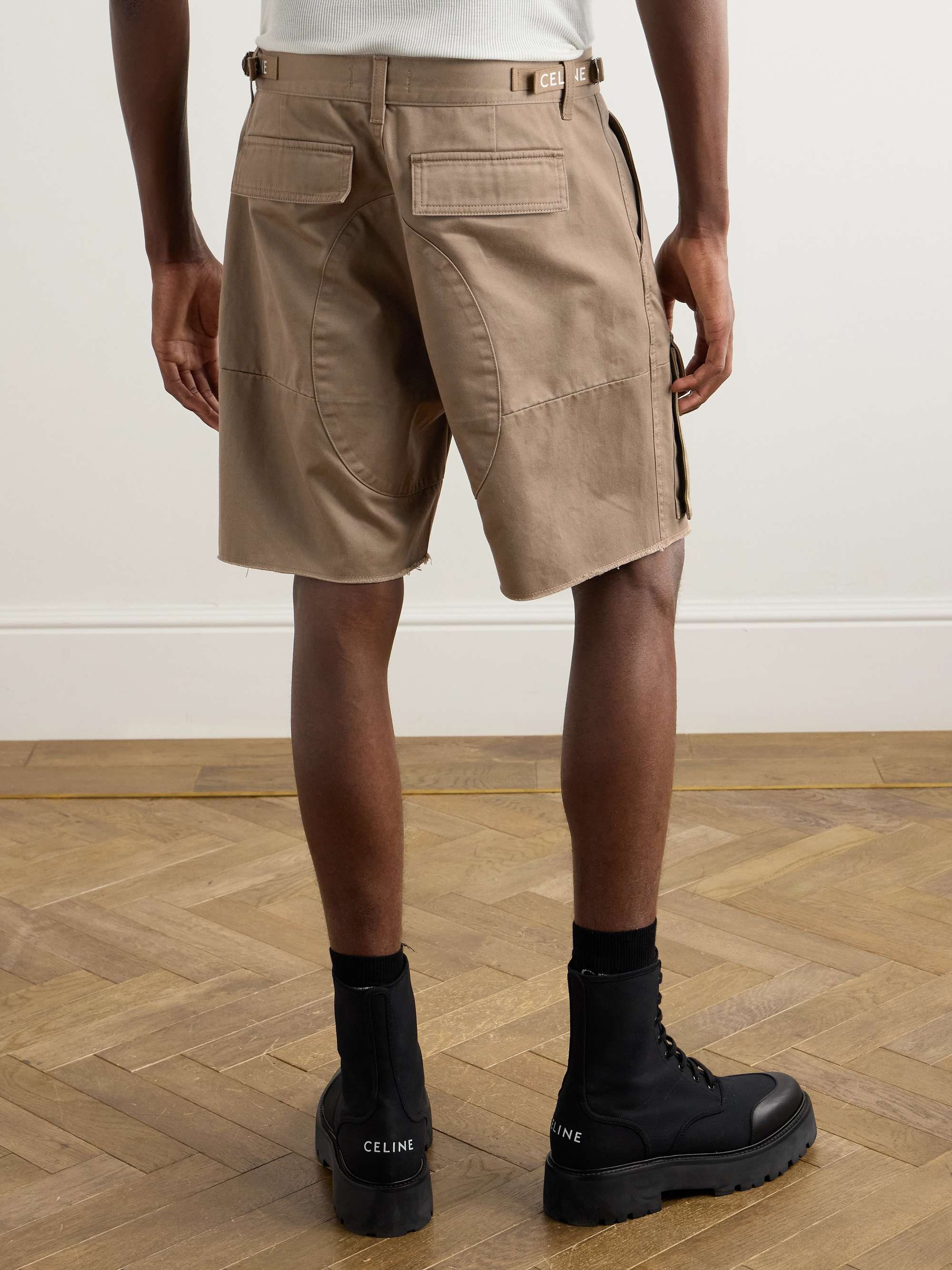 Straight-Leg Distressed Cotton-Twill Cargo Shorts view