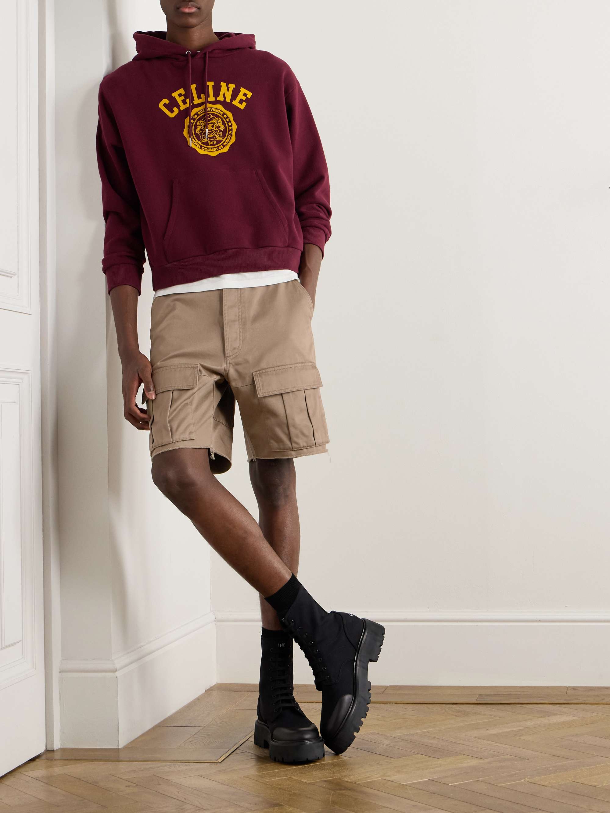 Straight-Leg Distressed Cotton-Twill Cargo Shorts view