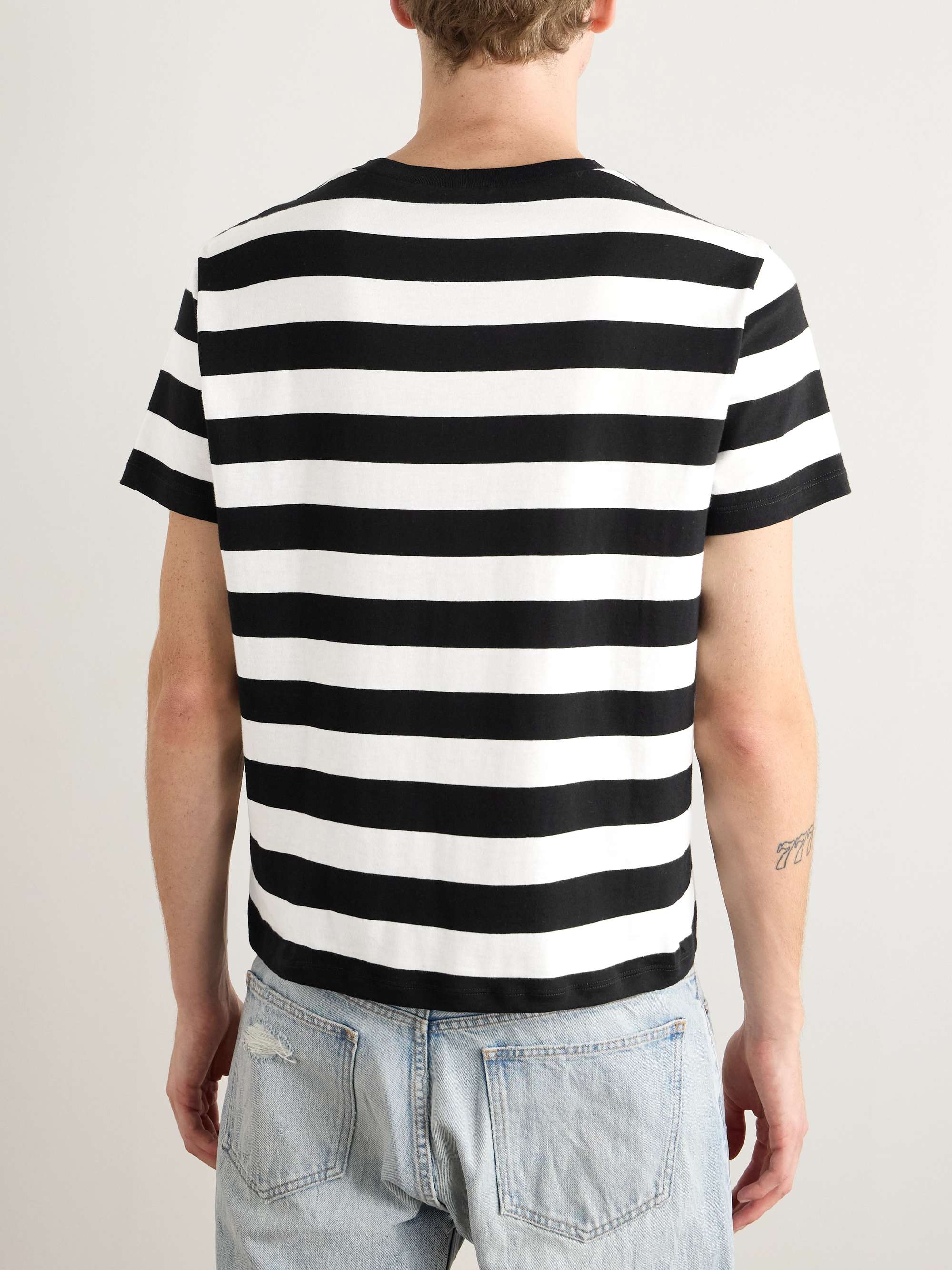 Cropped Logo-Embroidered Striped Cotton-Jersey T-Shirt view