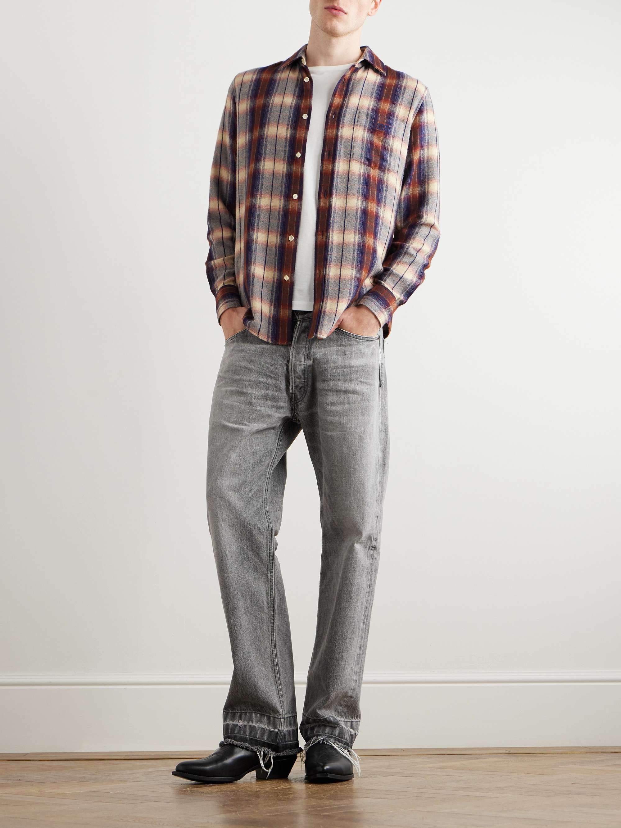 Logo-Embroidered Checked Flannel Shirt view