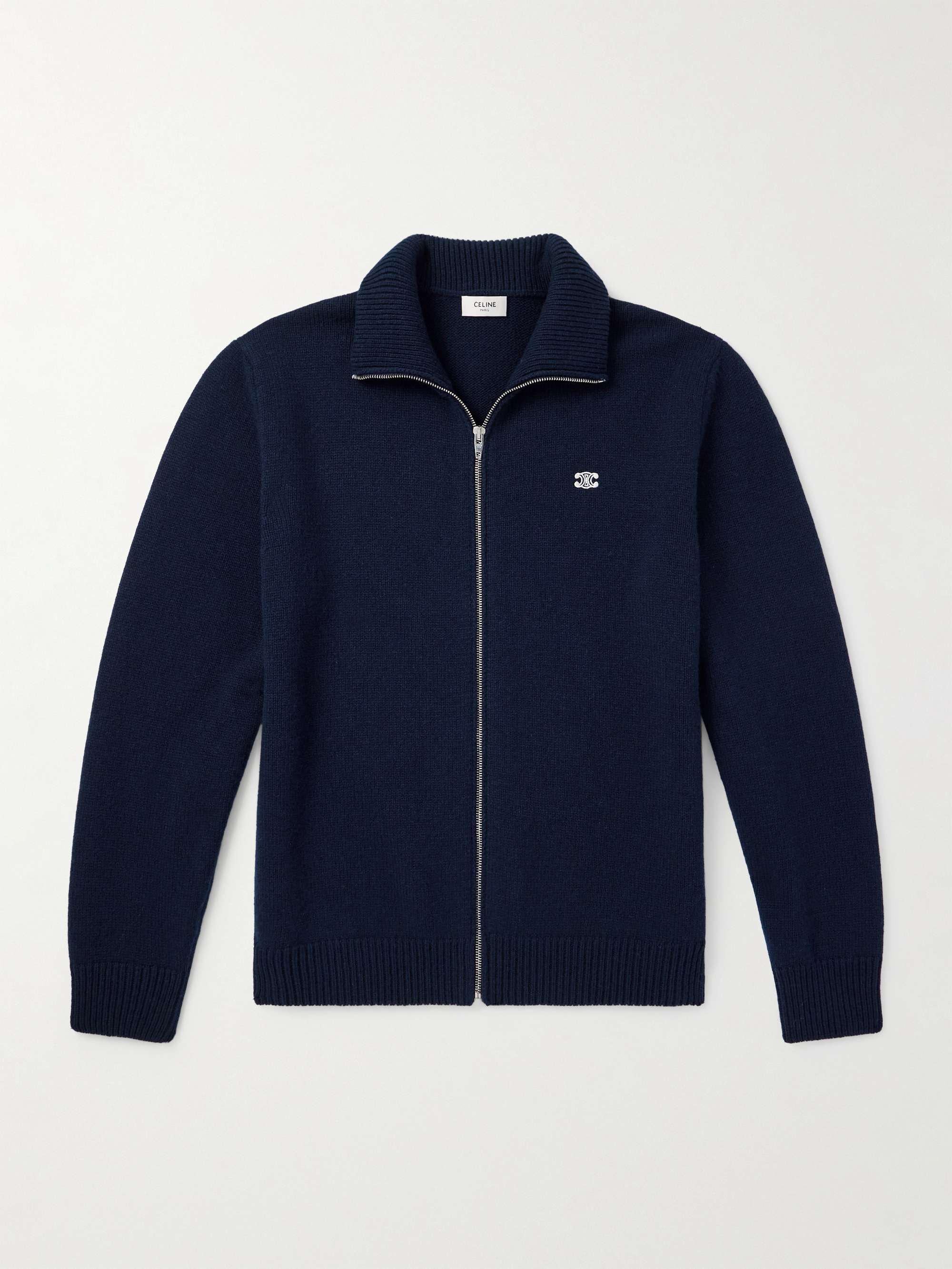 Logo-Embroidered Wool and Cashmere-Blend Zip-Up Cardigan view