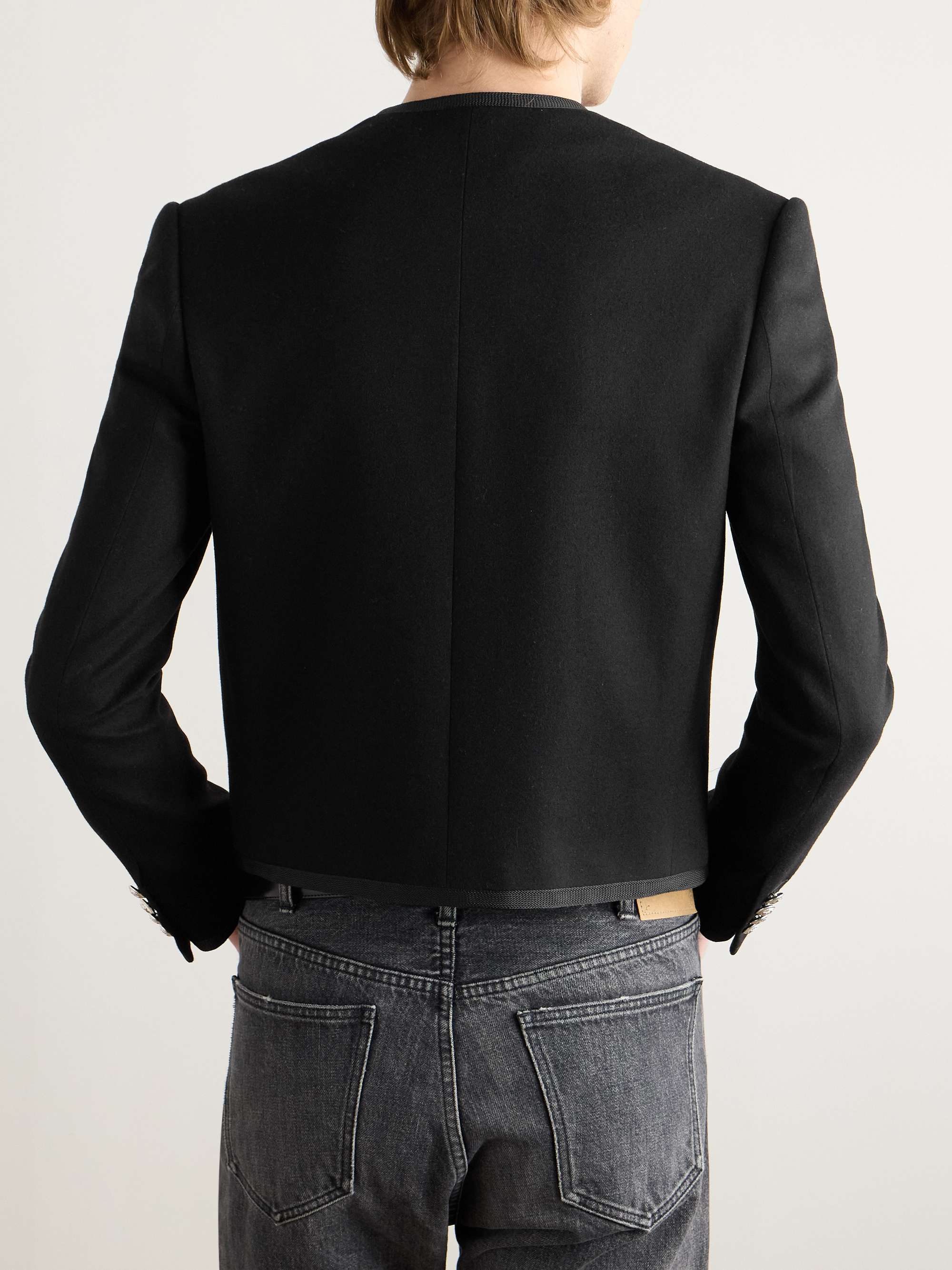 Slim-Fit Cropped Webbing-Trimmed Cashmere-Felt Jacket view