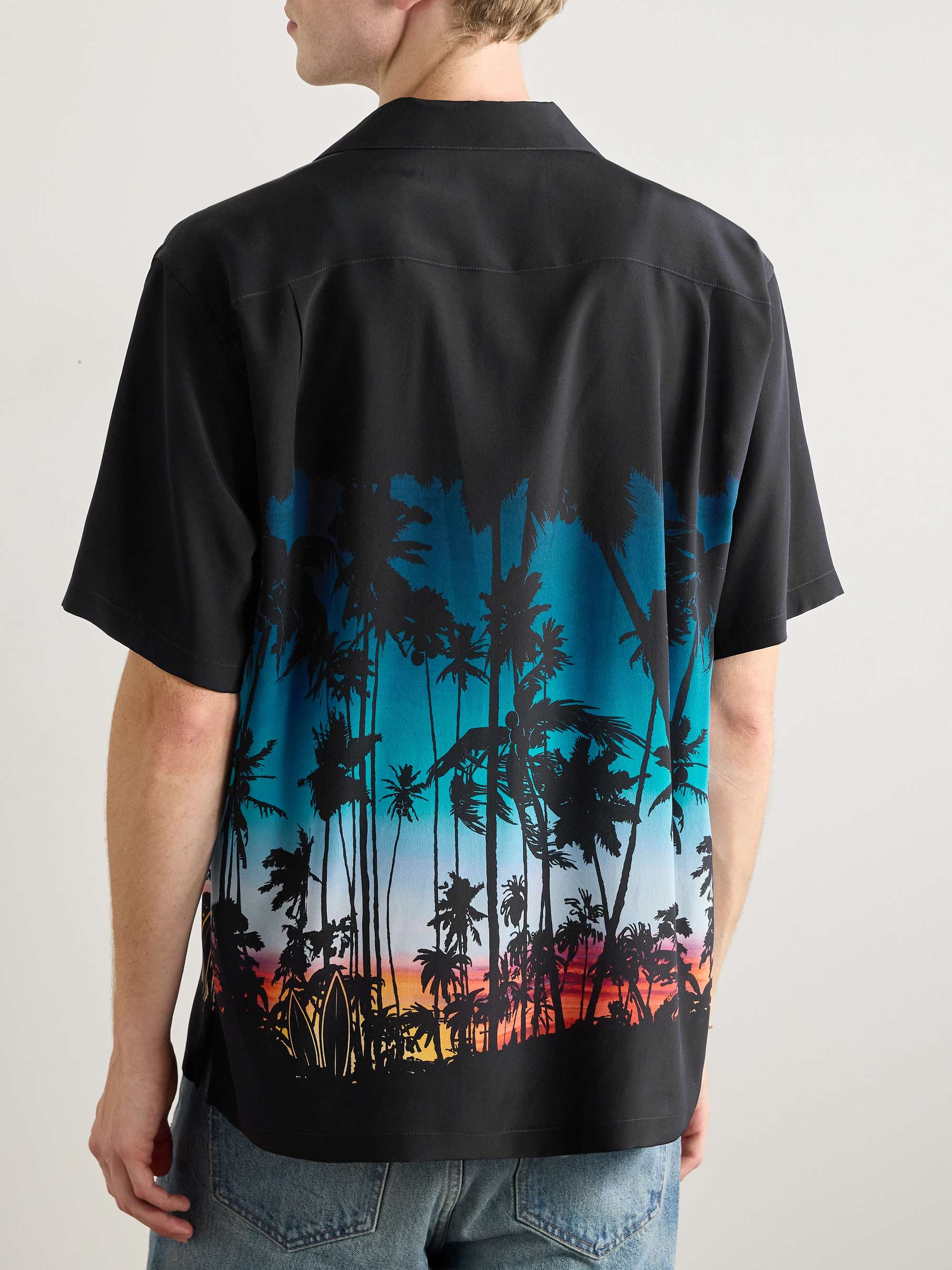 Tropical Sunset Convertible-Collar Printed Satin Shirt view