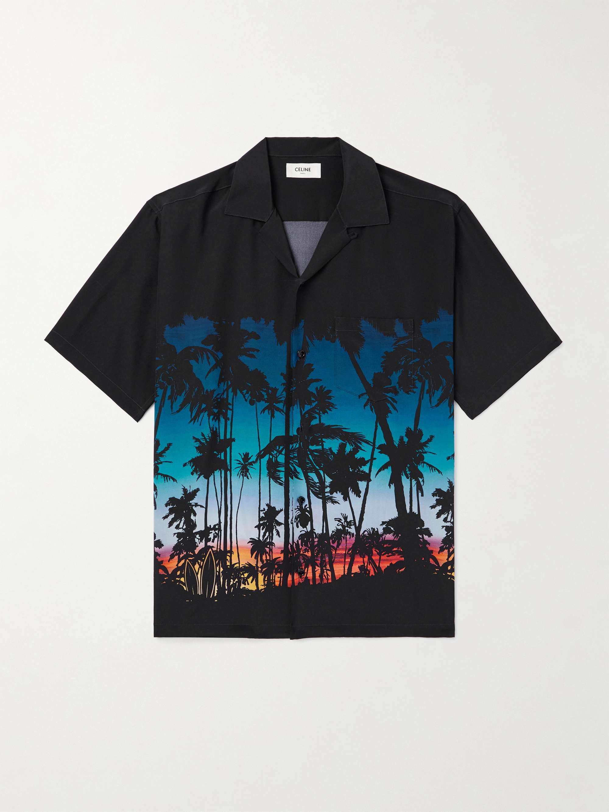 Tropical Sunset Convertible-Collar Printed Satin Shirt view