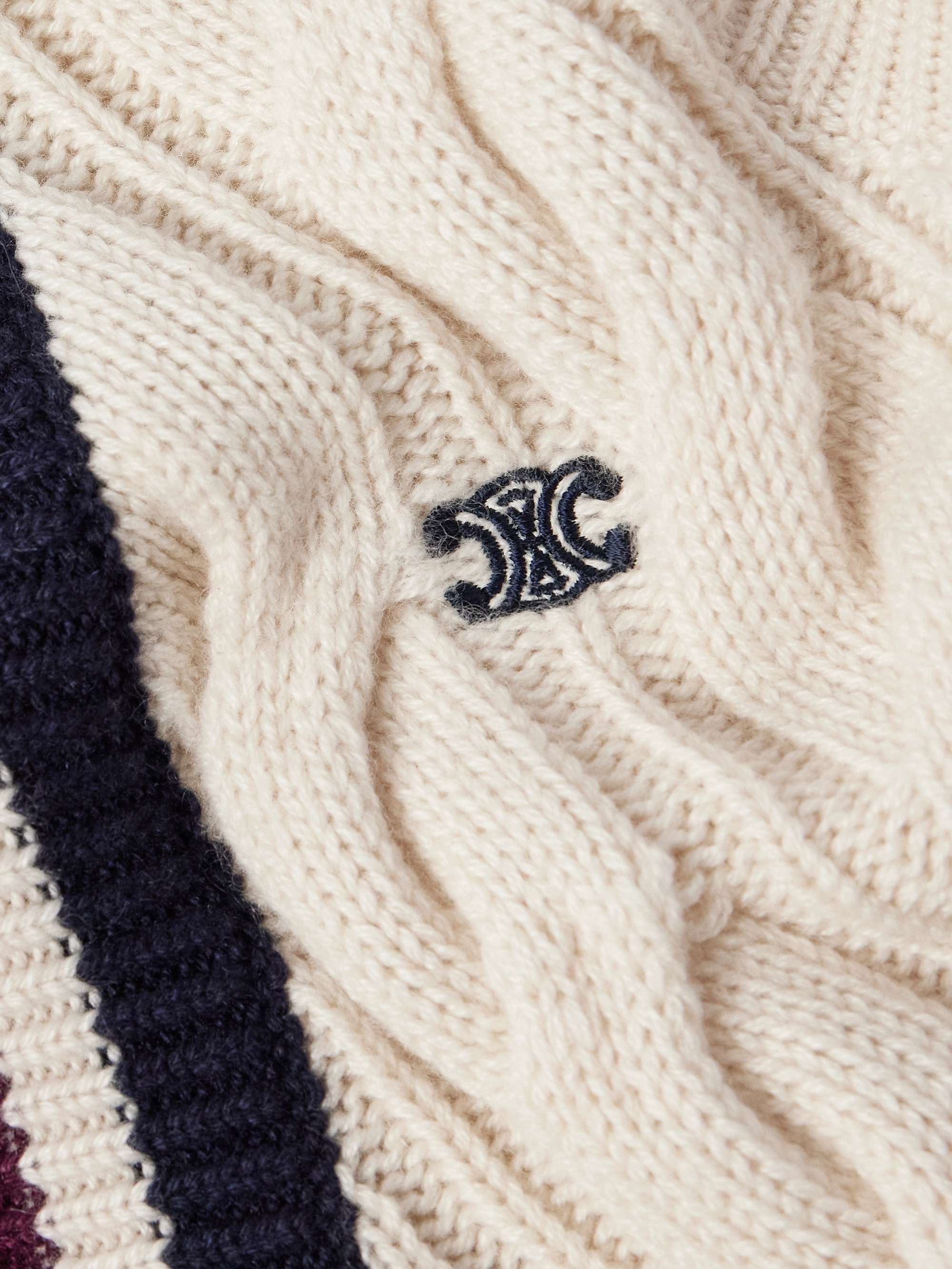 Logo-Appliquéd Cable-Knit Striped Cashmere Sweater Vest view