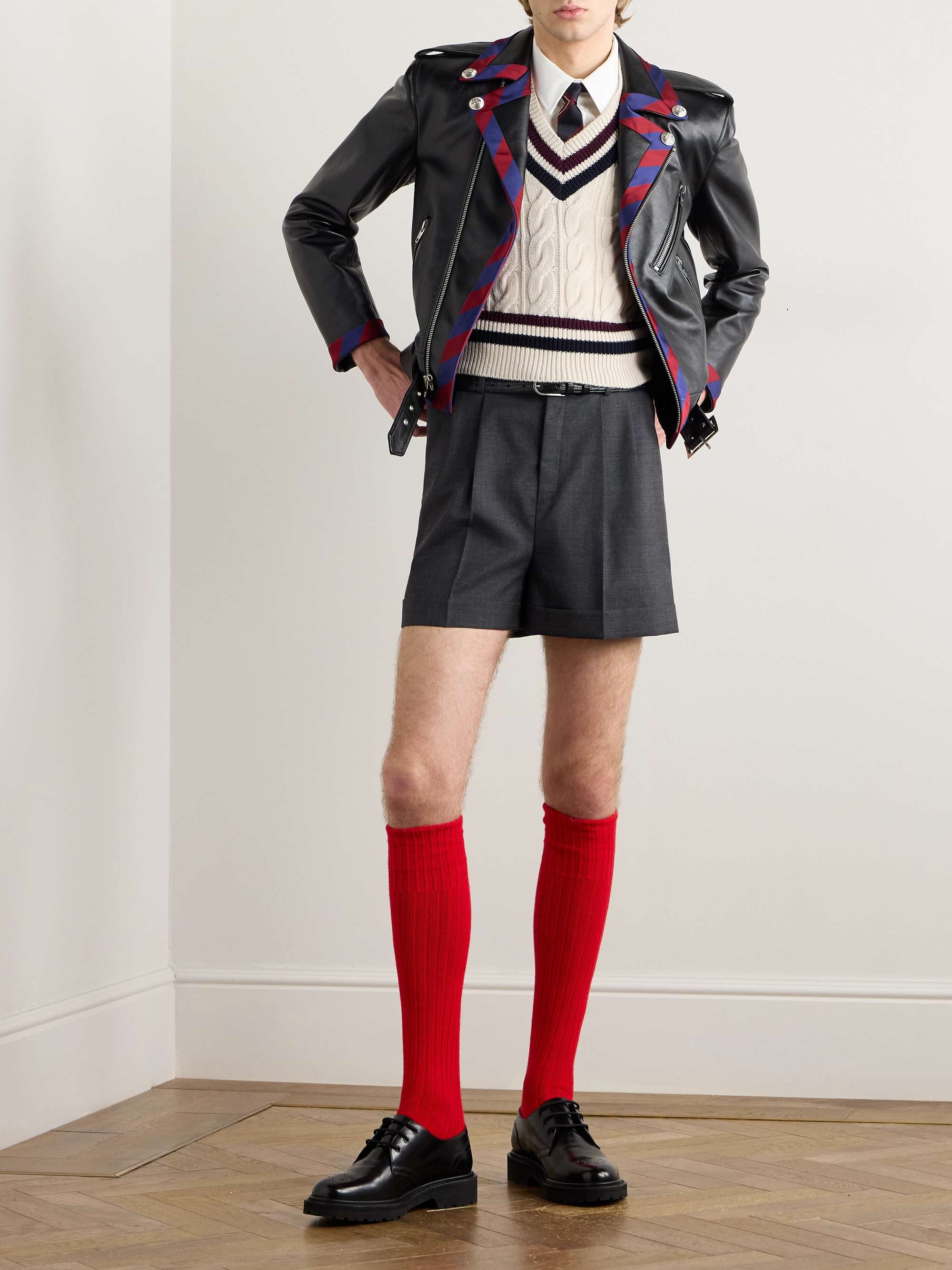 Logo-Appliquéd Cable-Knit Striped Cashmere Sweater Vest view
