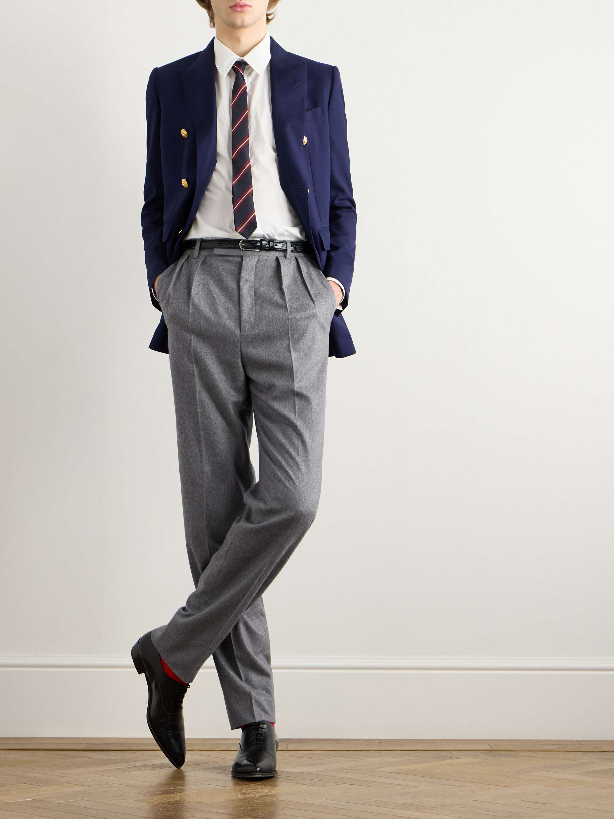 Keith Tapered Pleated Cashmere-Flannel Trousers view