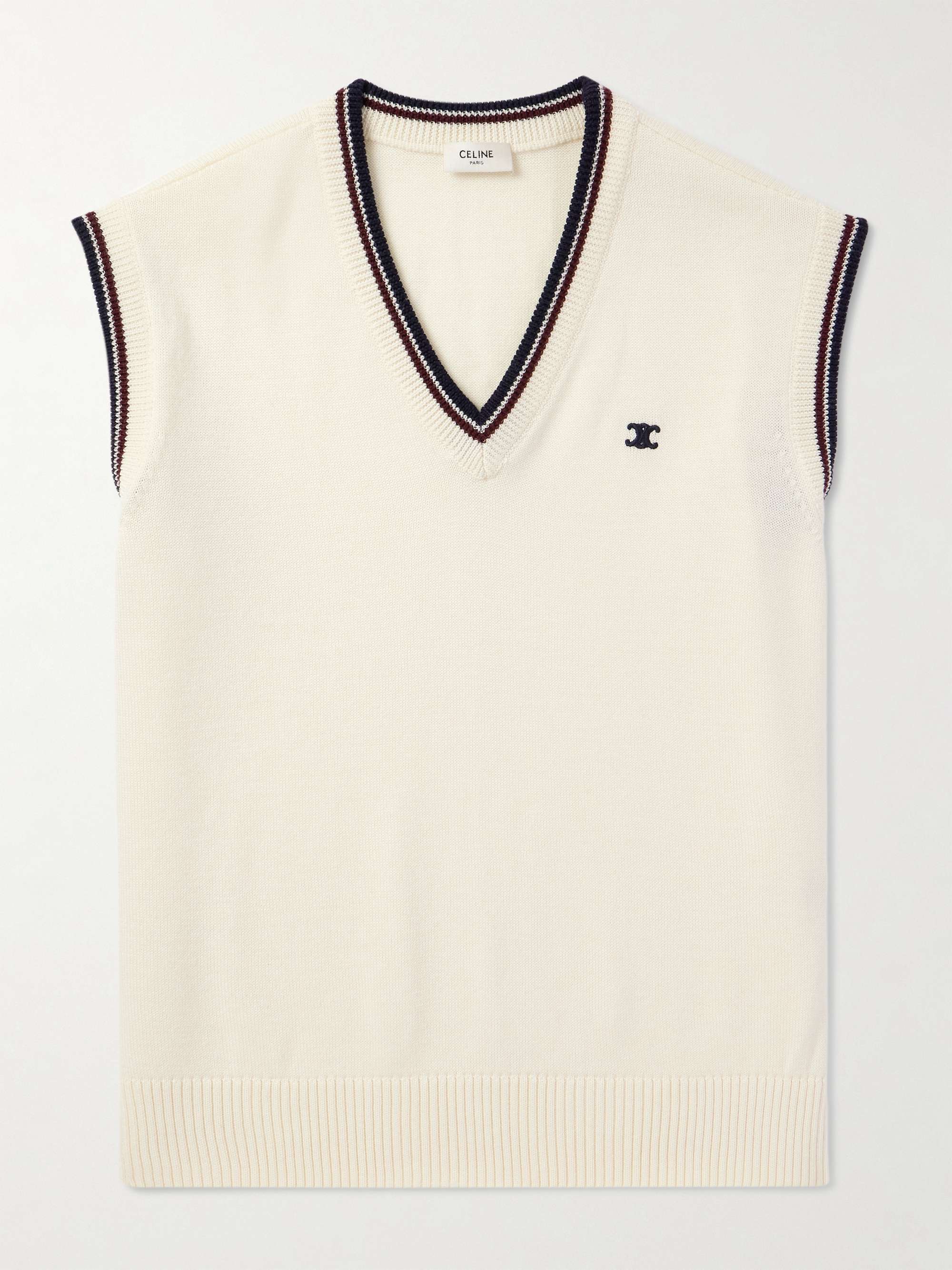 Logo-Embroidered Striped Wool Sweater Vest view