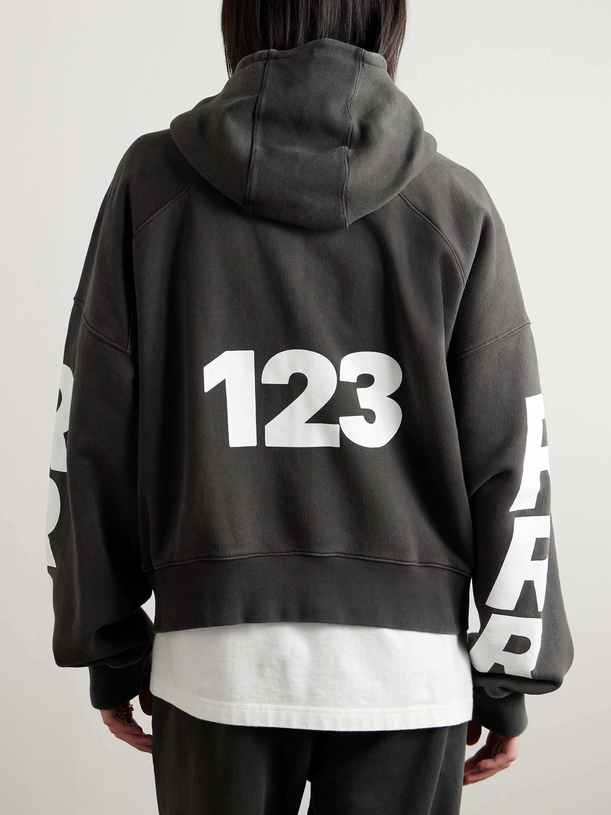 USO-123 Cropped Printed Cotton-Jersey Zip-Up Hoodie view