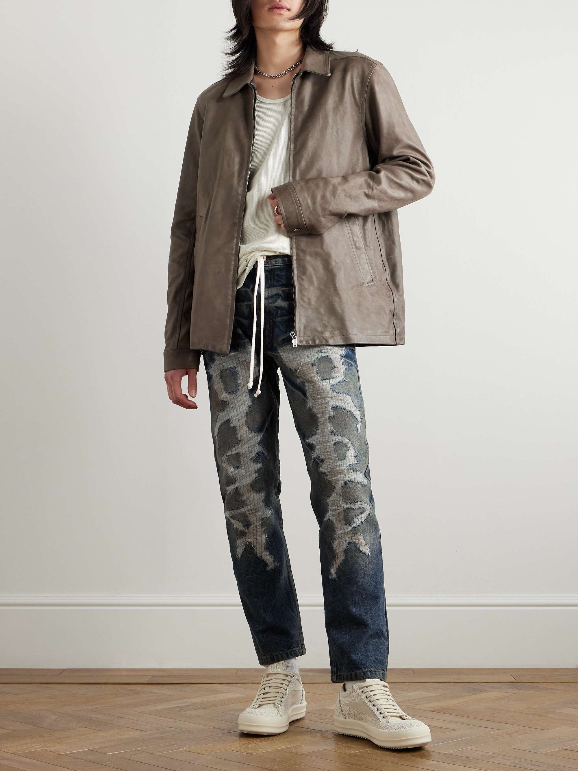 Fathers Engine Slim-Fit Straight-Leg Belted Distressed Jeans view