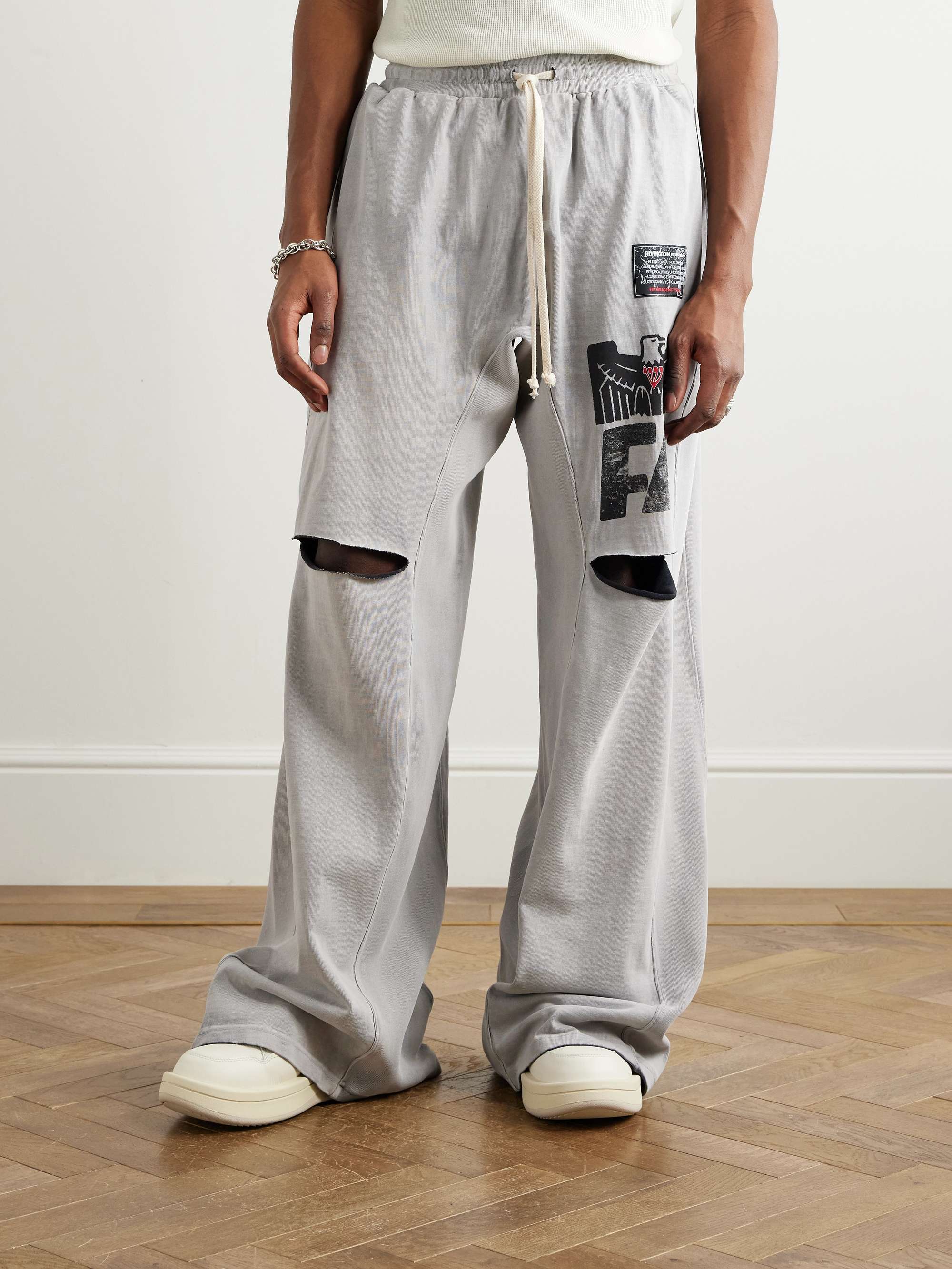 Flag Faster Wide-Leg Distressed Printed Cotton-Jersey Sweatpants view