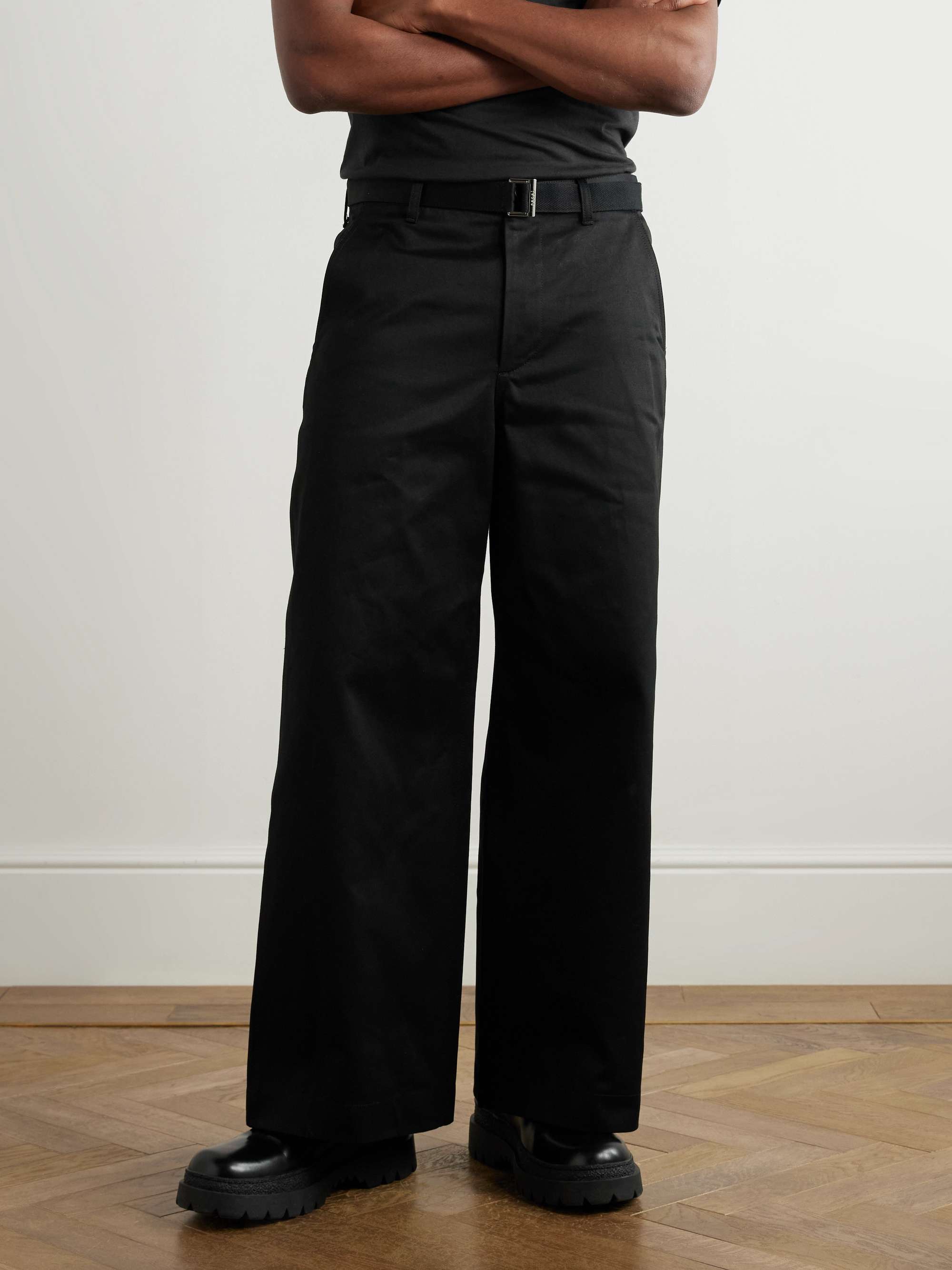 Straight-Leg Belted Cotton-Gabardine Trousers view