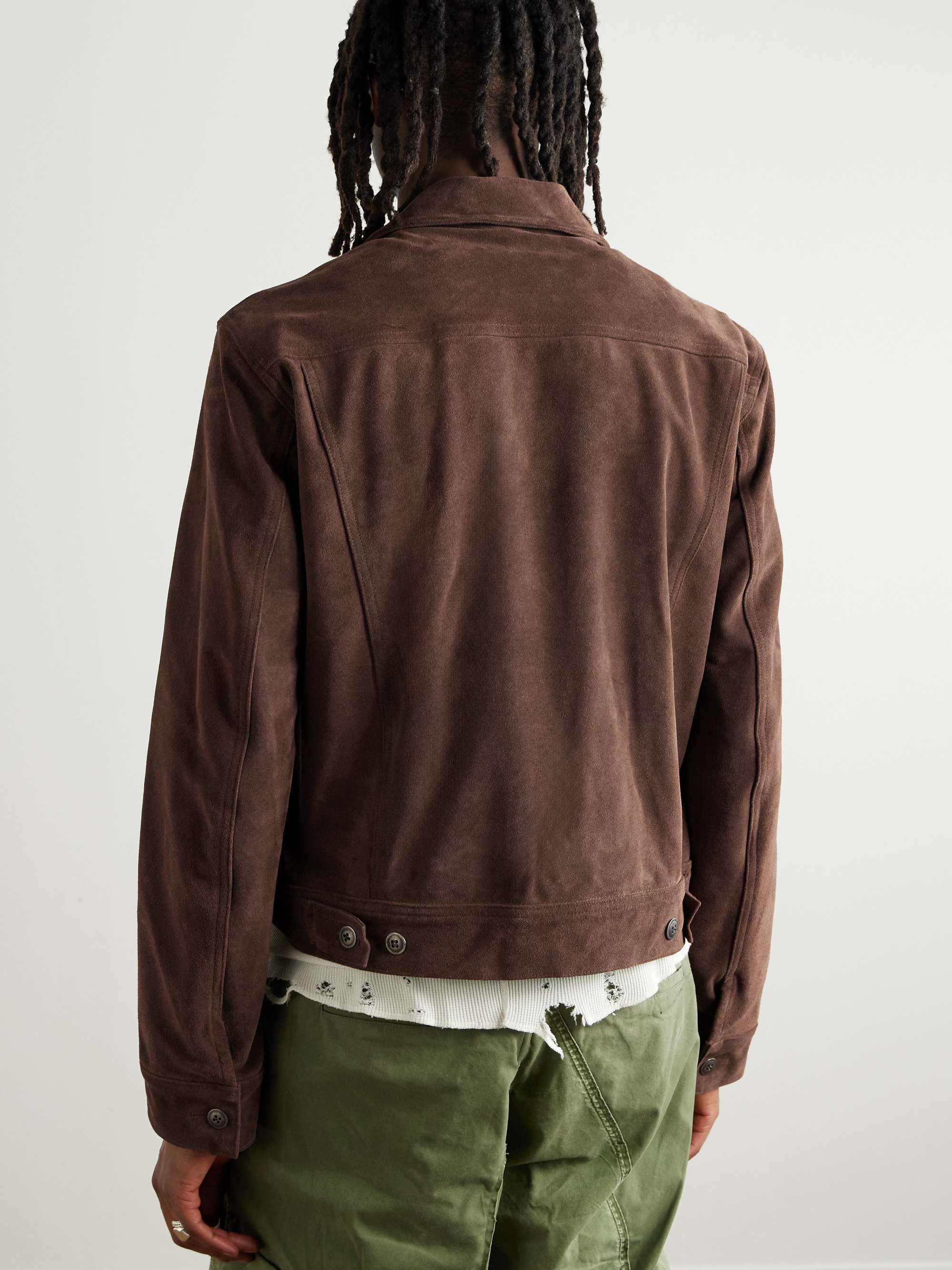 Camp-Collar Suede Trucker Jacket view