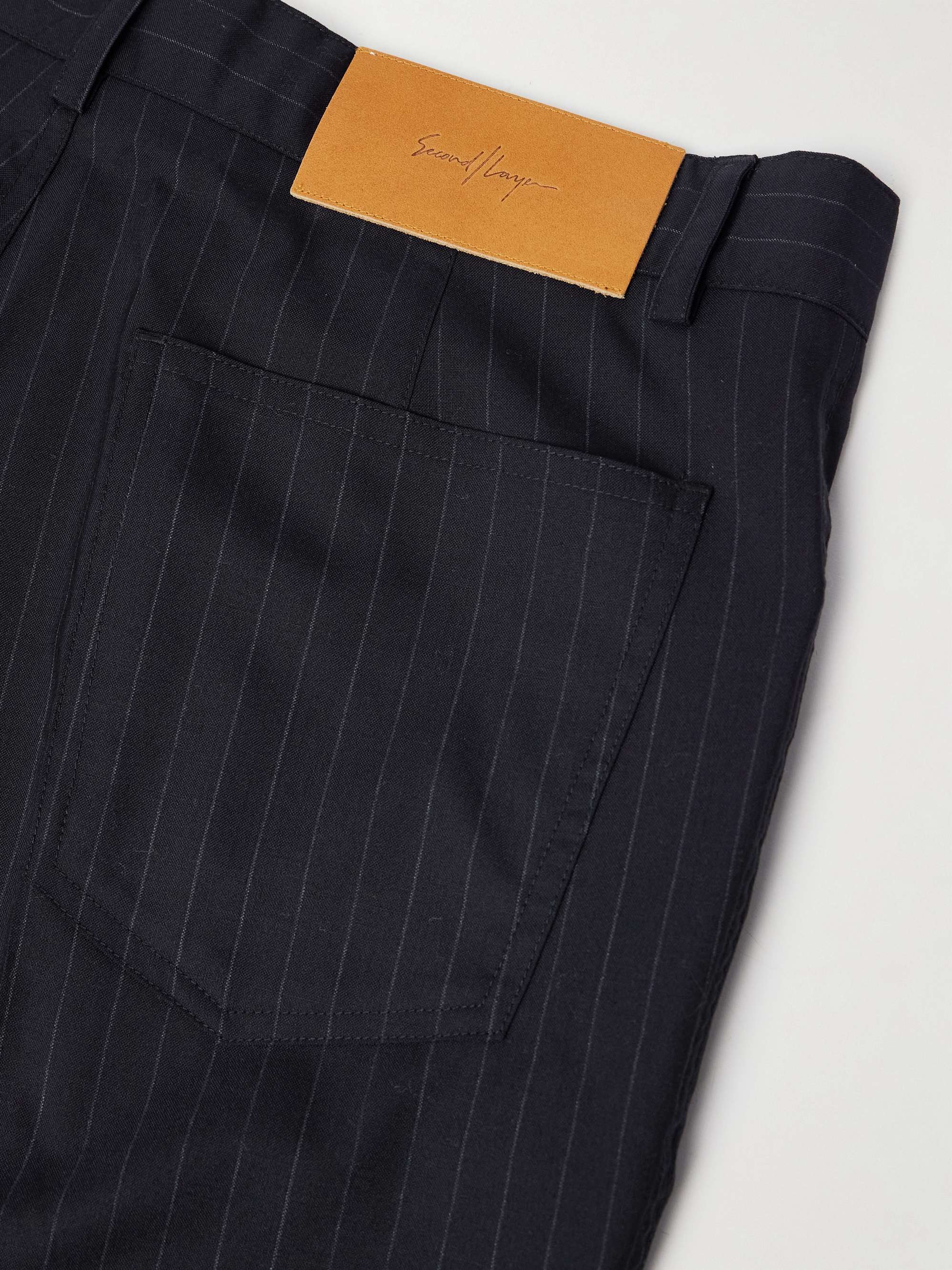Flared Pinstriped Wool Trousers view
