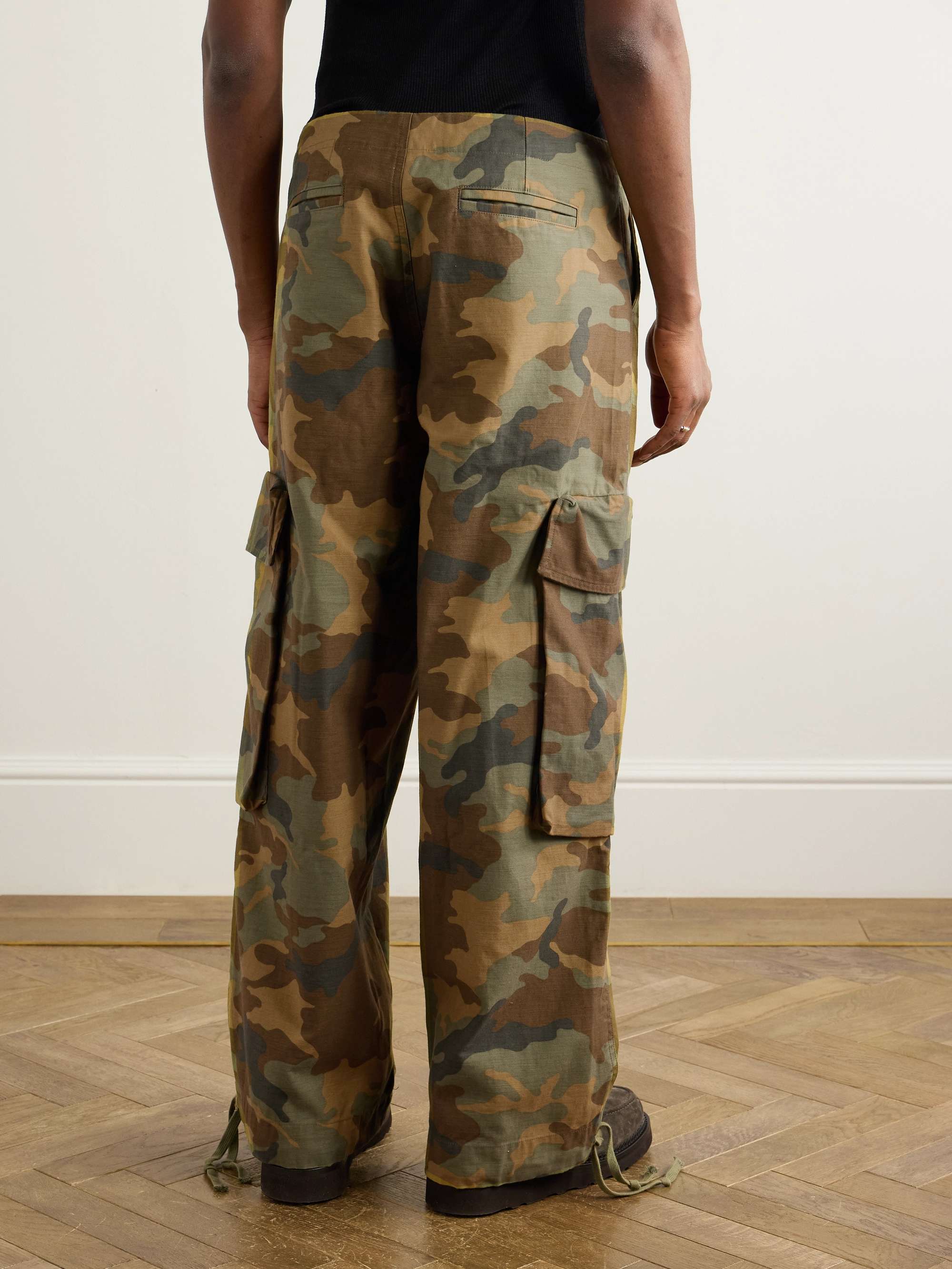 Wide-Leg Camouflage Cotton Cargo Trousers view