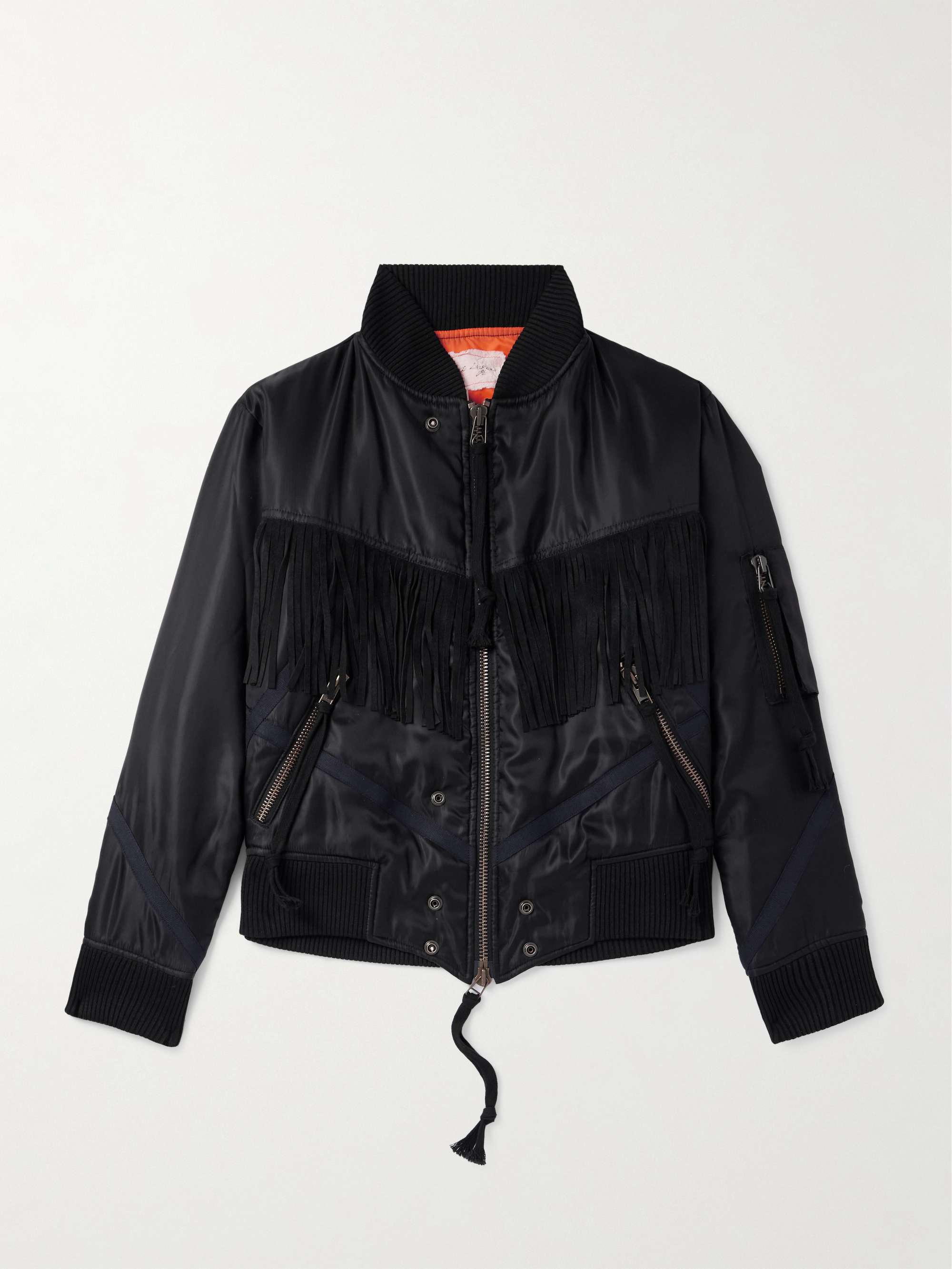 Black Tails Slim-Fit Fringed Suede-Trimmed Shell Bomber Jacket view