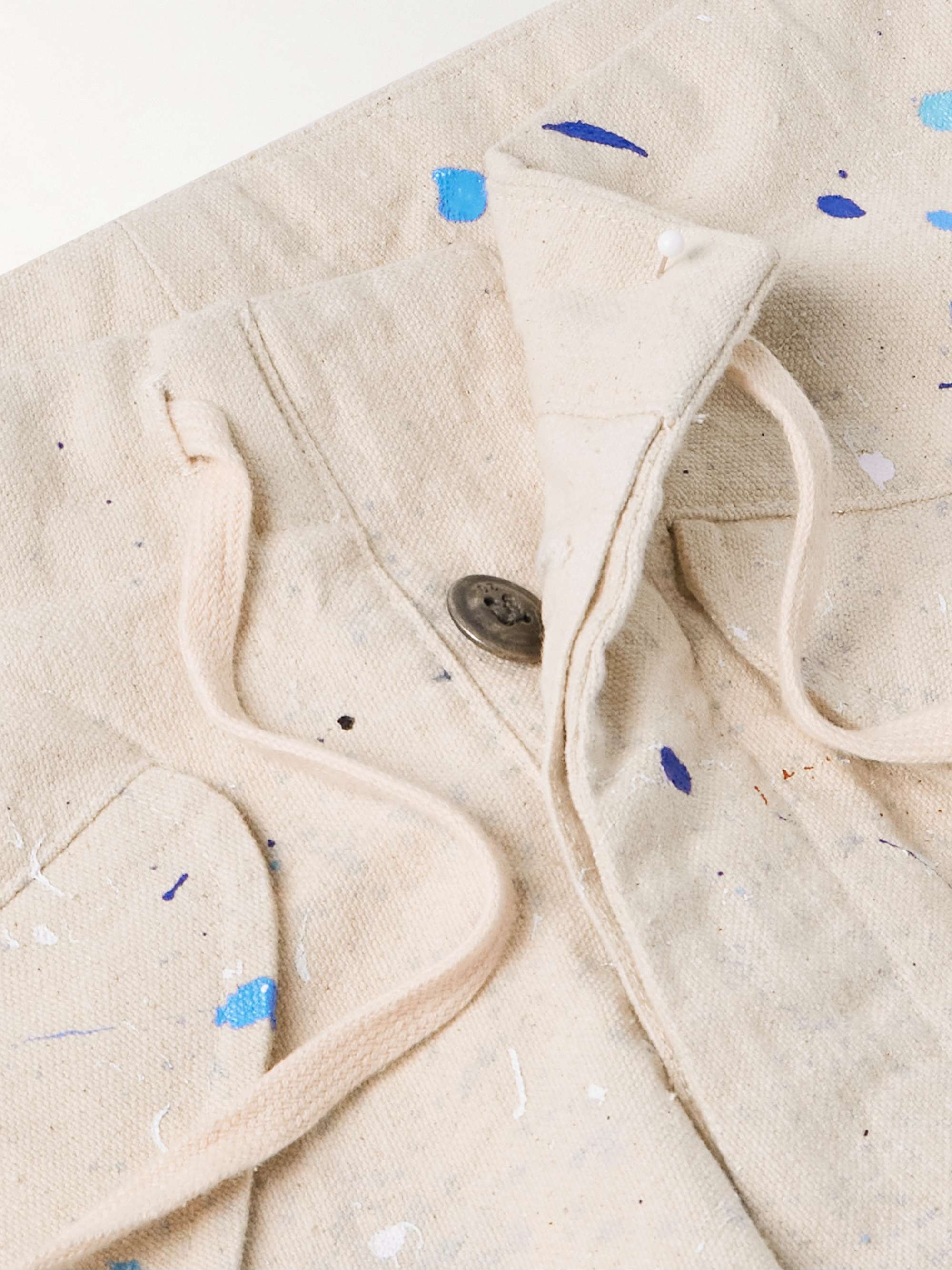 Tapered Cropped Paint-Splattered Cotton-Canvas Drawstring Cargo Trousers view