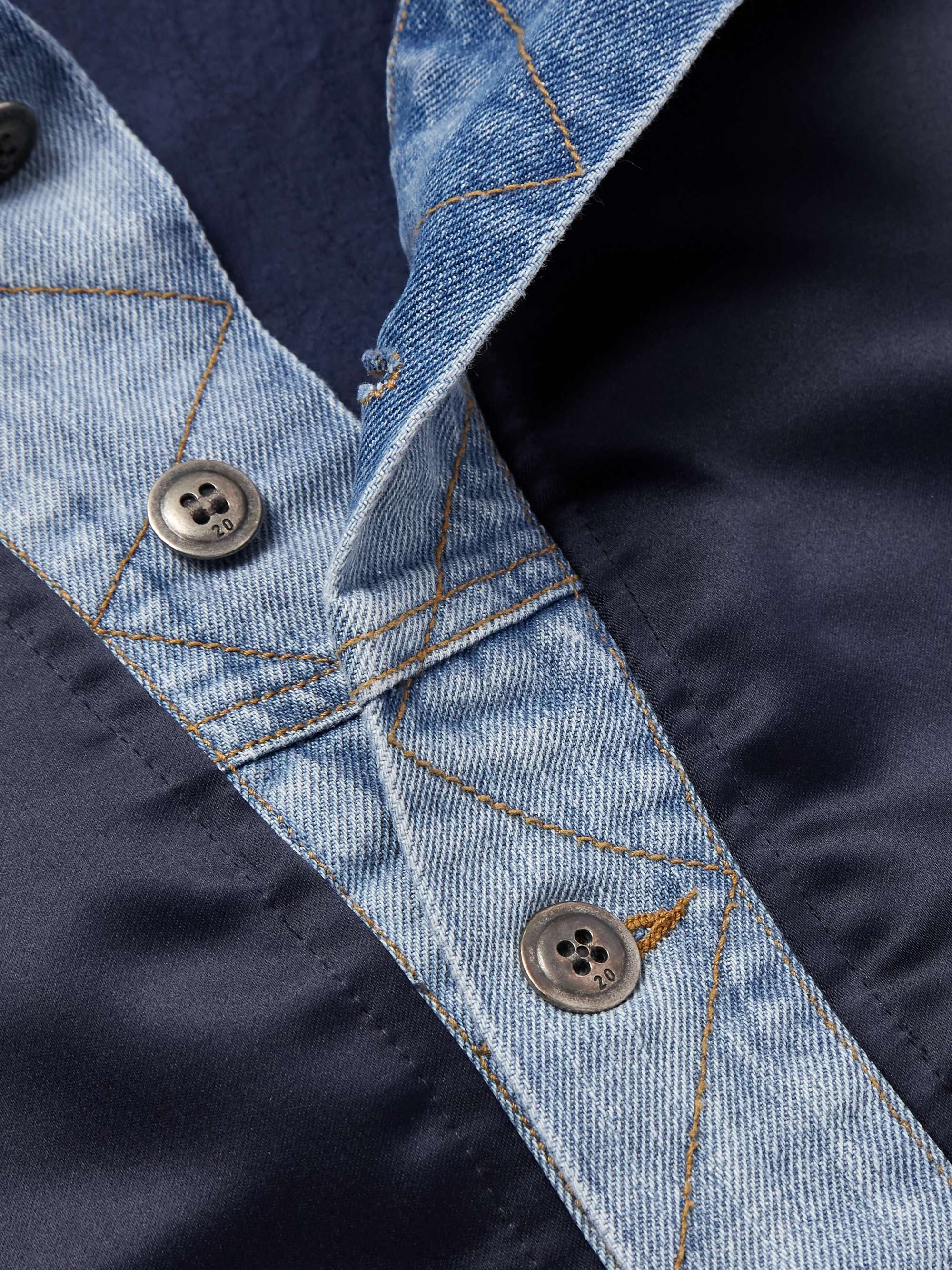 Slim-Fit Denim-Trimmed Satin Varsity Jacket view