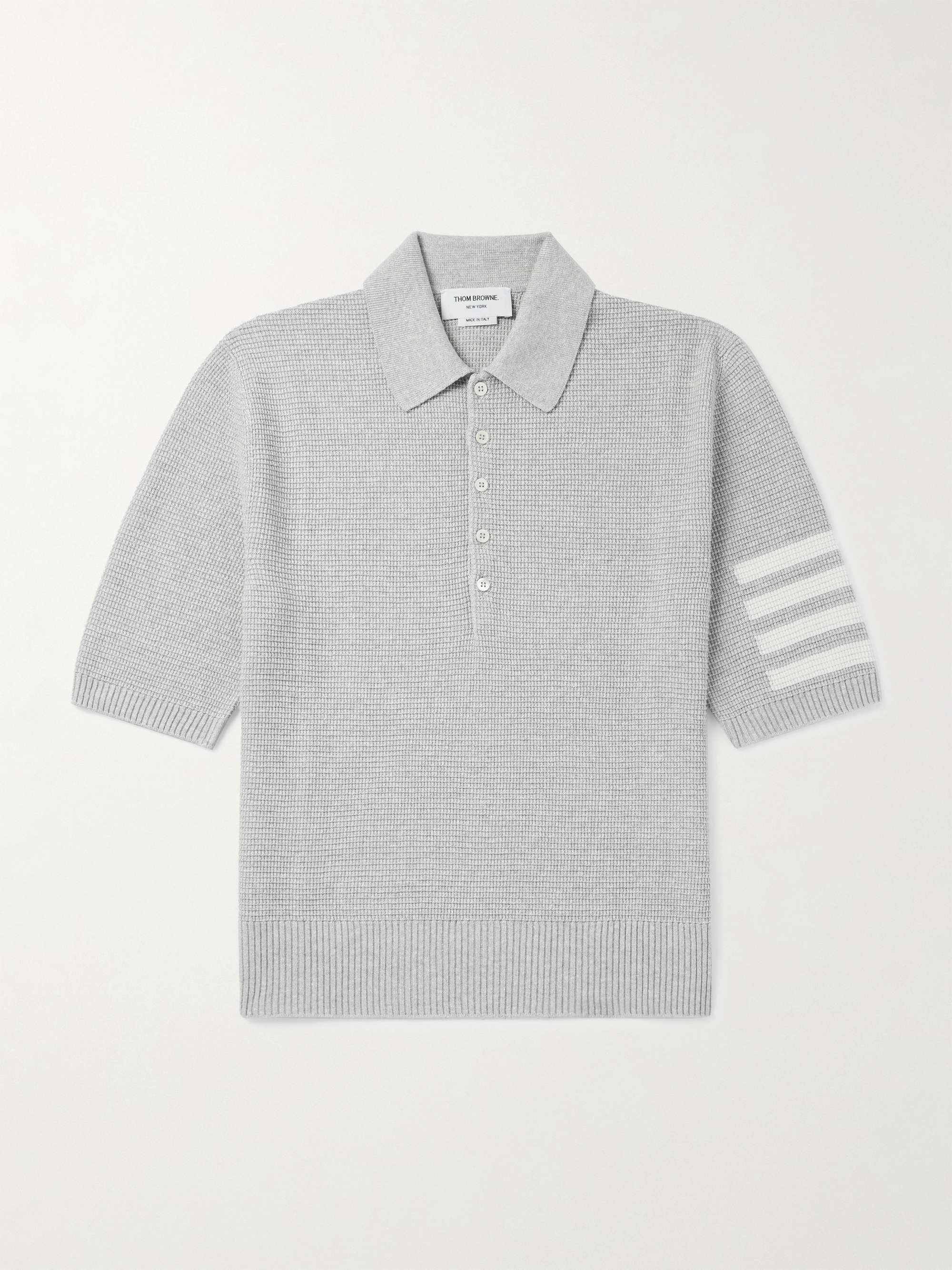 Intarsia-Knit Striped Textured Linen and Cotton-Blend Polo Shirt view