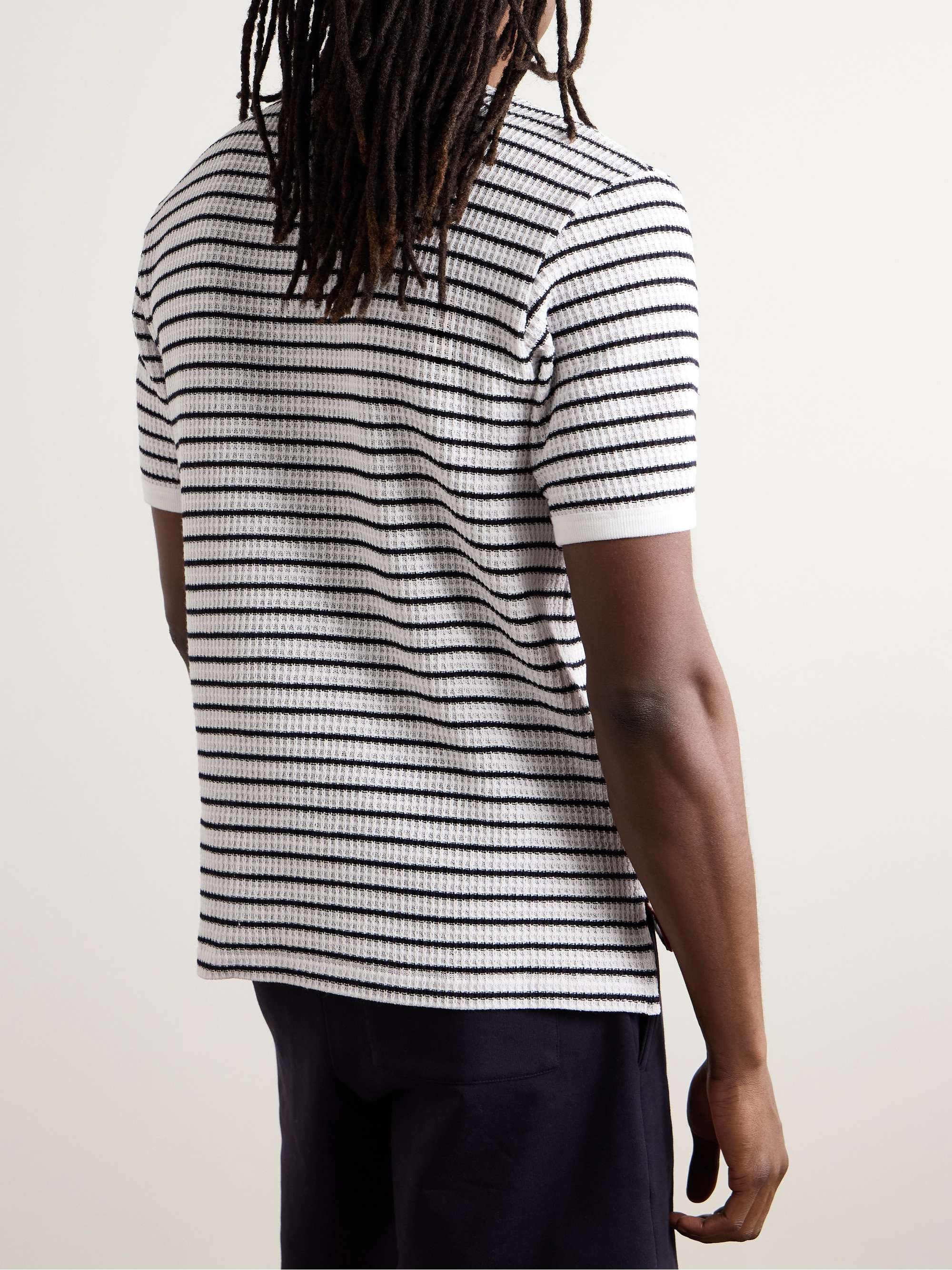 Logo-Appliqued Striped Waffle-Knitted Cotton T-Shirt view
