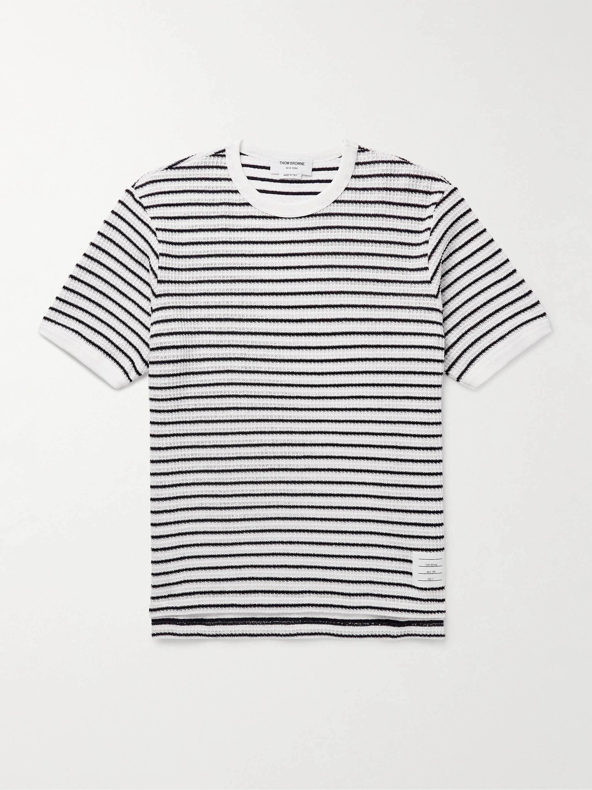Logo-Appliqued Striped Waffle-Knitted Cotton T-Shirt view