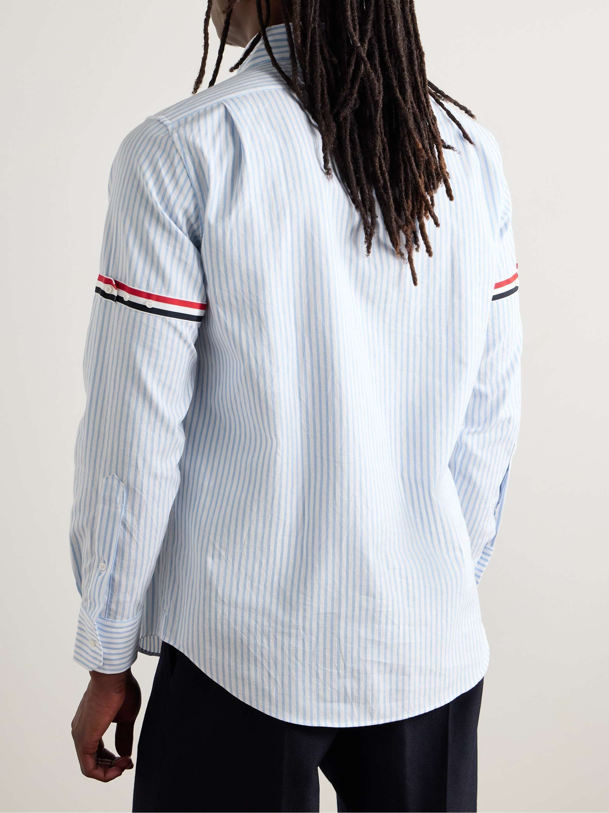 Button-Down Collar Grosgrain-Trimmed Striped Cotton-Voile Shirt view