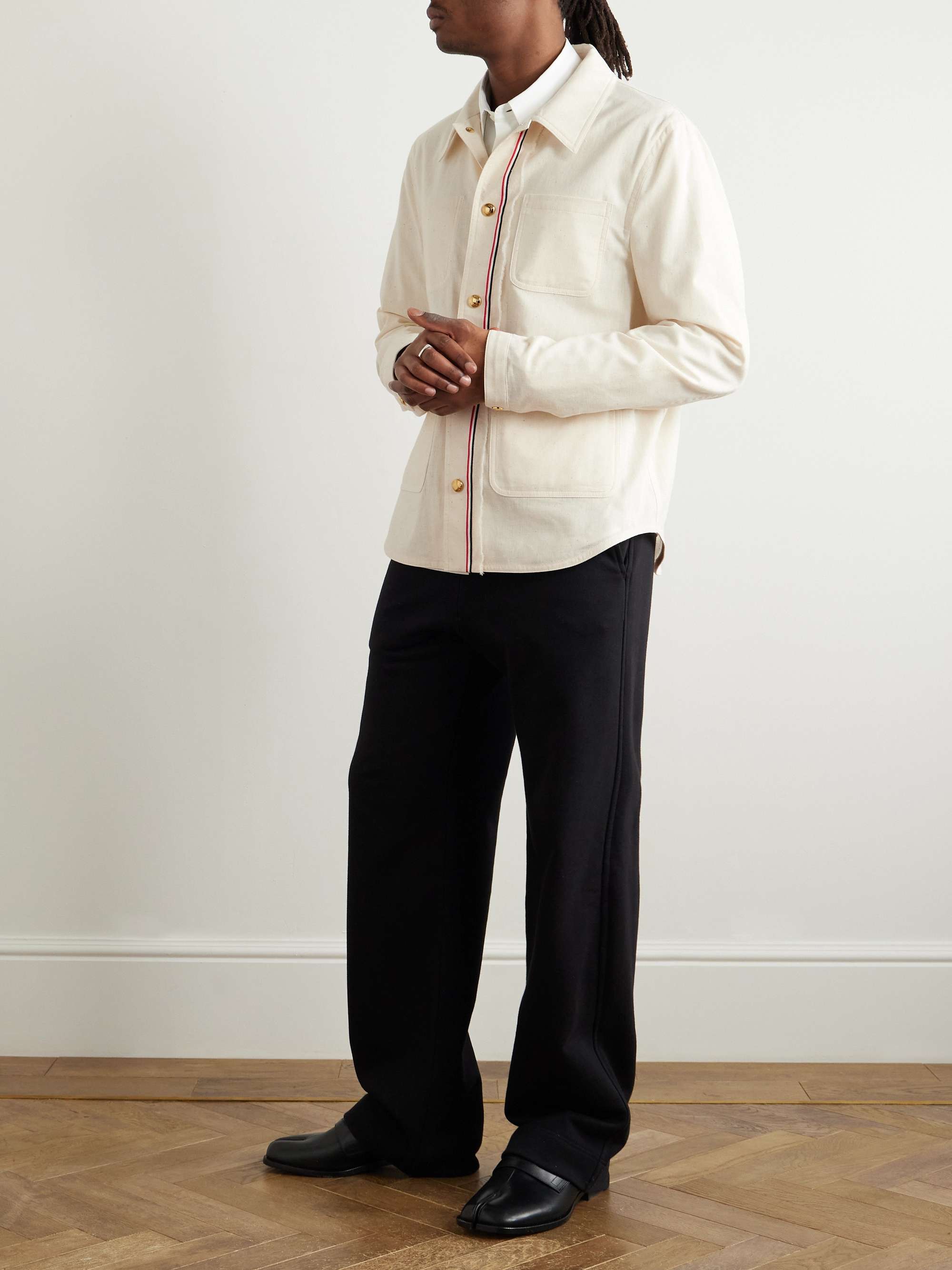 Striped Webbing-Trimmed Cotton Shirt view