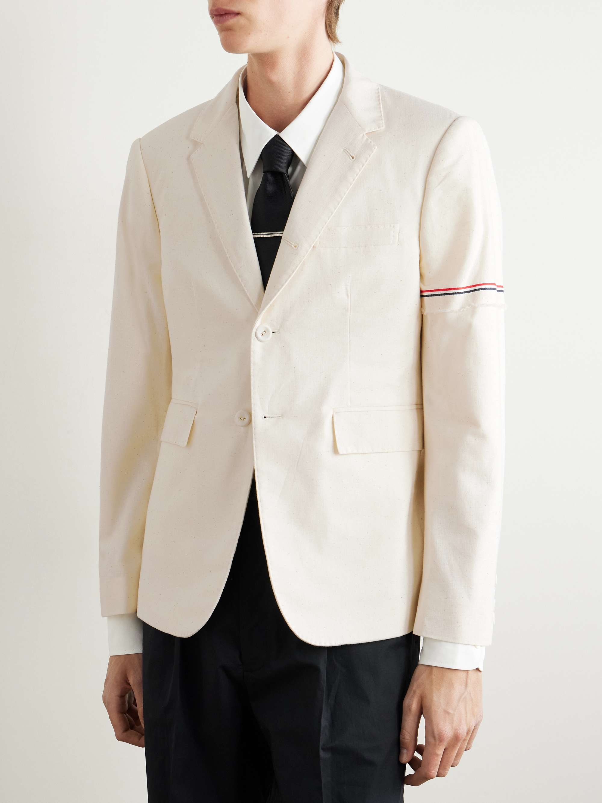 Striped Grosgrain-Trimmed Cotton Blazer view