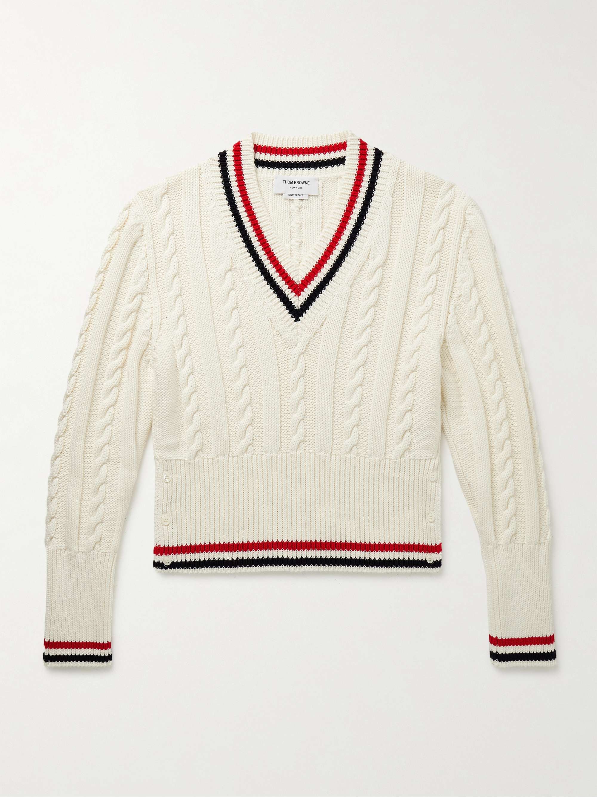 Slim-Fit Cropped Striped Cable-Knit Cotton Sweater view