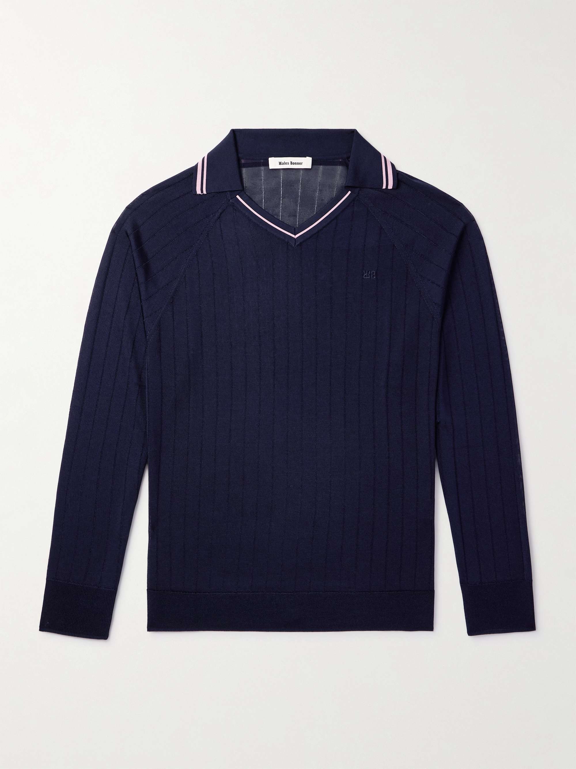 Logo-Embroidered Striped Ribbed-Knit Polo Shirt view