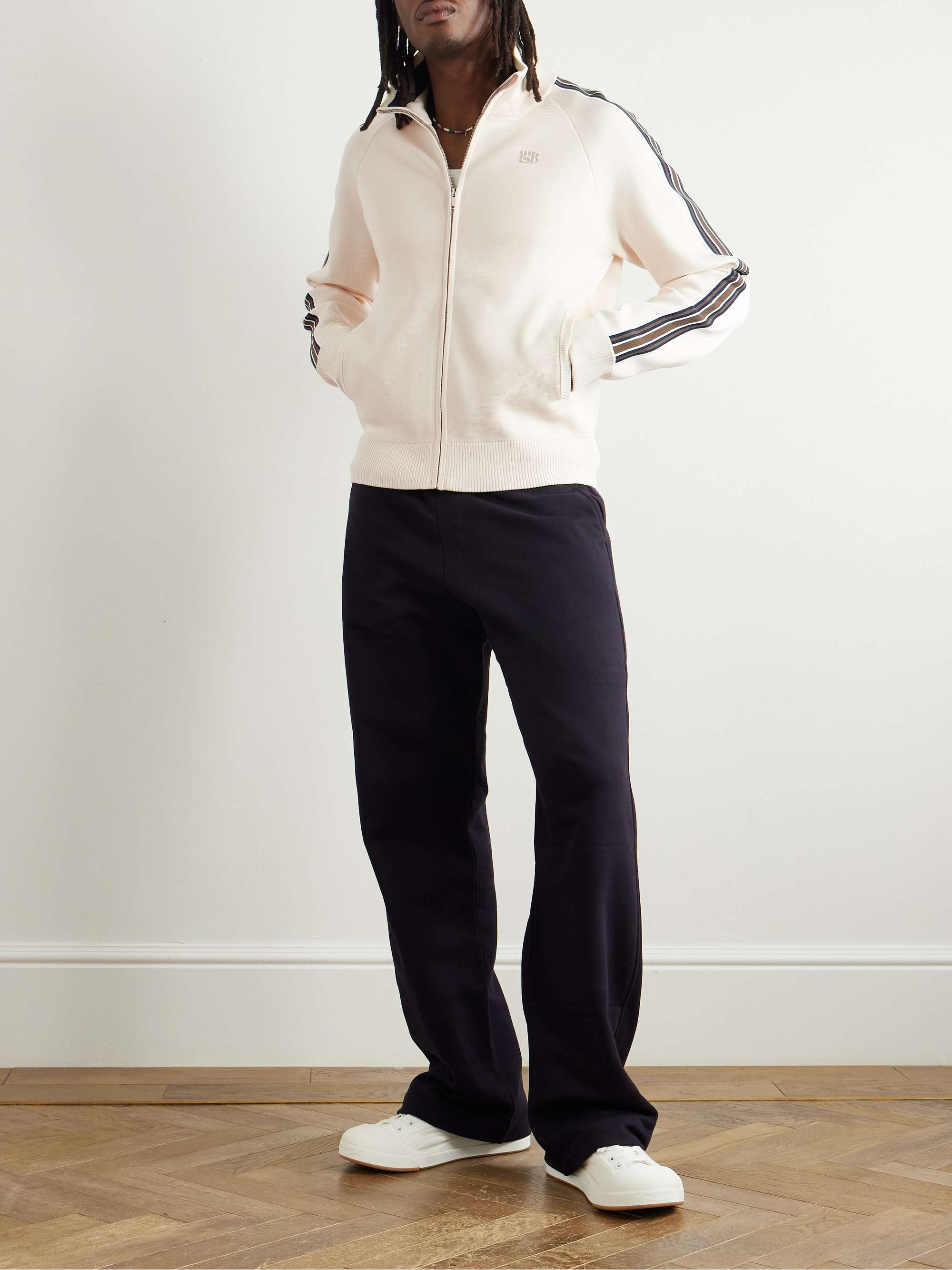 Striped Logo-Embroidered Waffle-Knit Track Jacket view