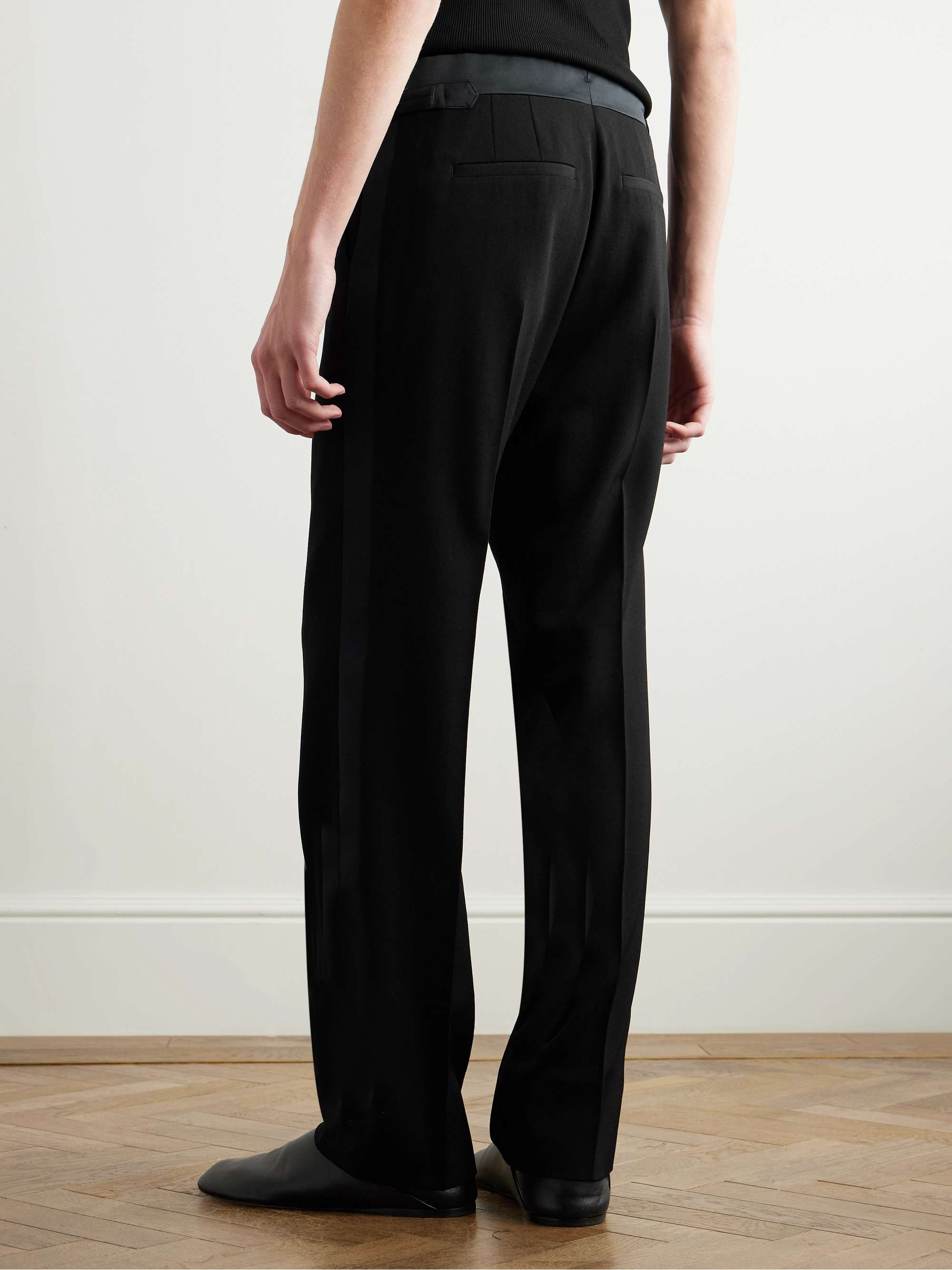 Straight-Leg Satin-Trimmed Grain De Poudre Wool Trousers view