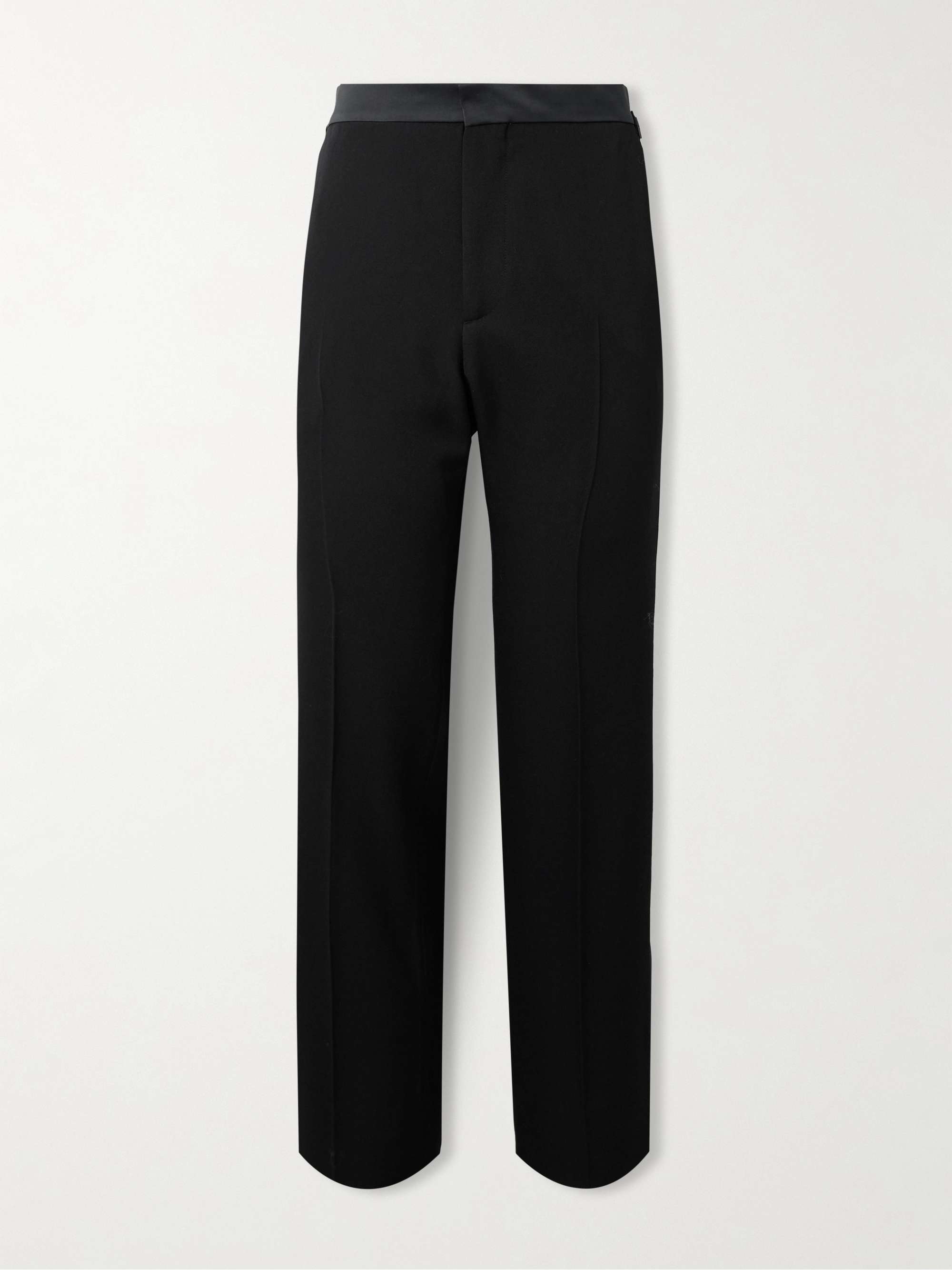 Straight-Leg Satin-Trimmed Grain De Poudre Wool Trousers view